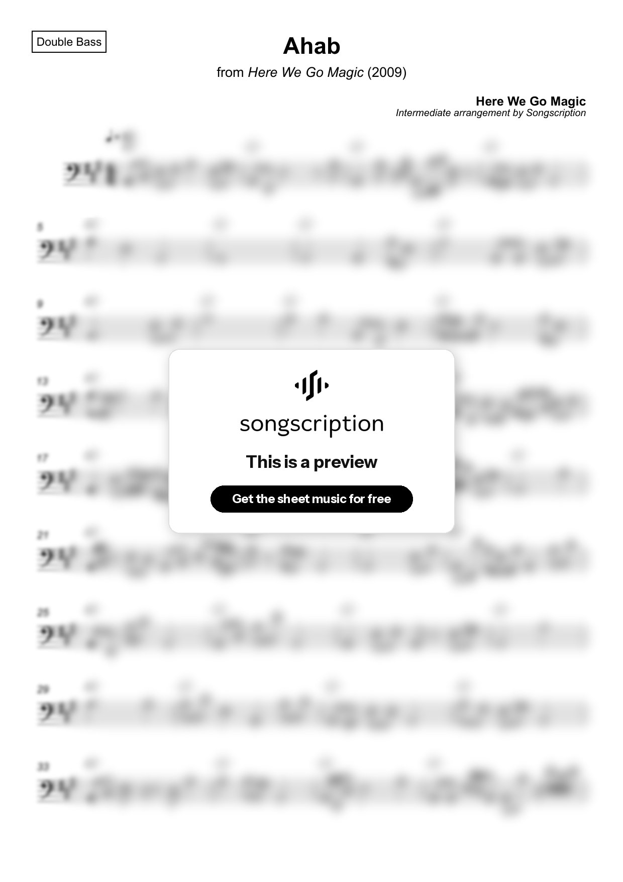 Intermediate Double Bass Sheet Music for "Ahab" by Here We Go Magic