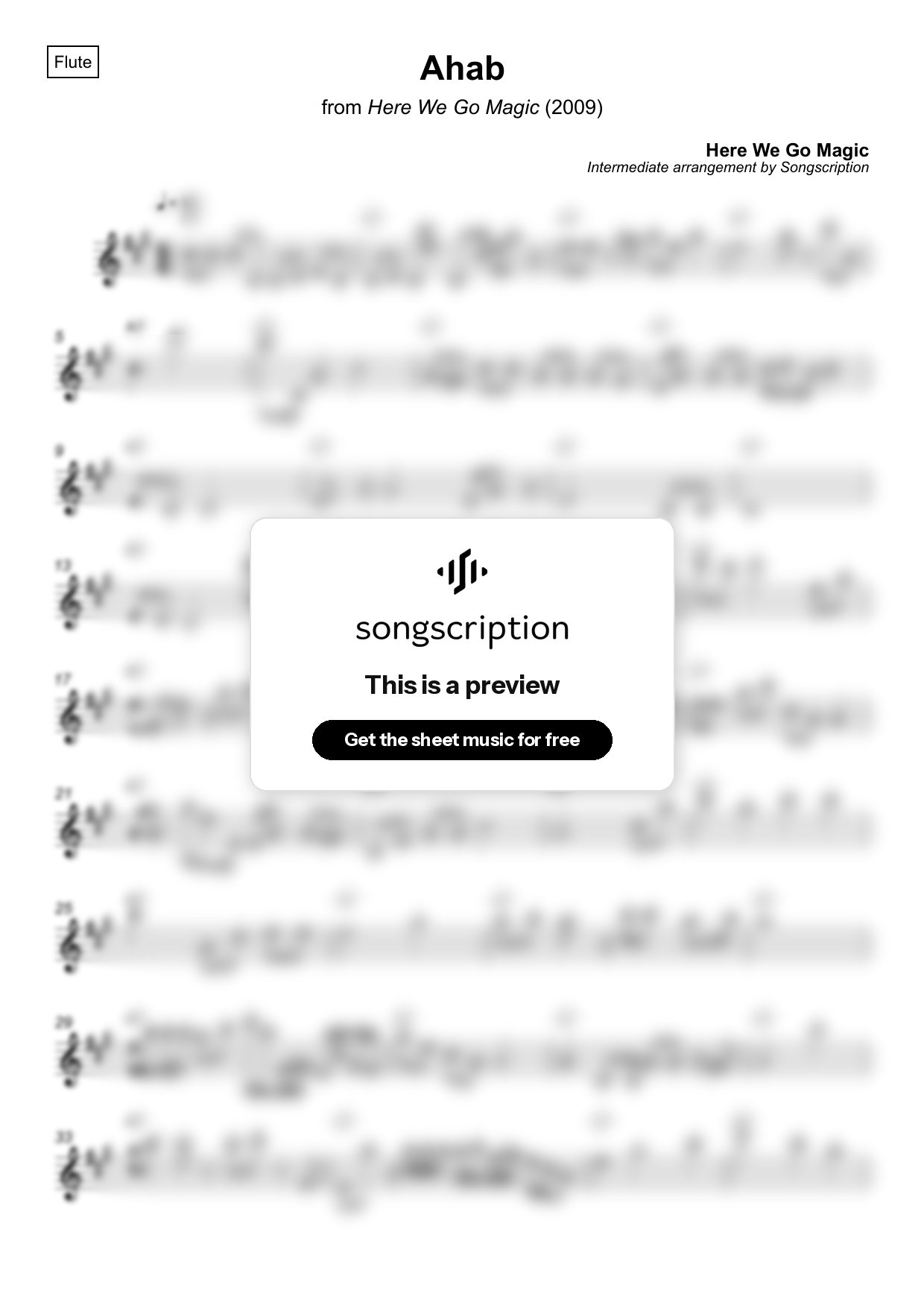 Intermediate Flute Sheet Music for "Ahab" by Here We Go Magic