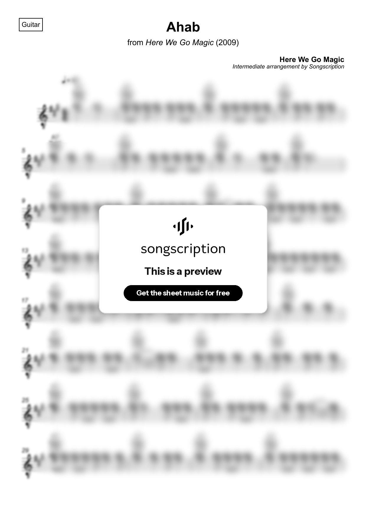 Intermediate Acoustic Guitar Sheet Music for "Ahab" by Here We Go Magic