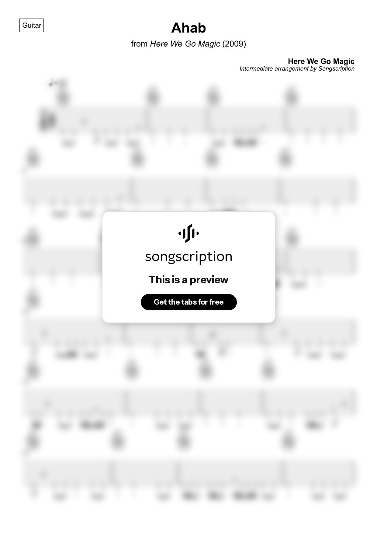 Intermediate Acoustic Guitar Tabs for "Ahab" by Here We Go Magic