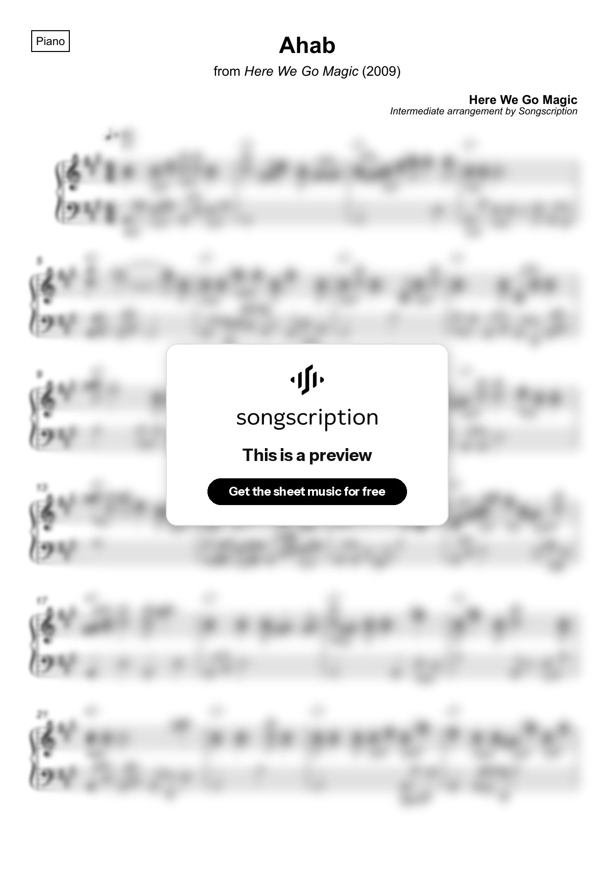 Intermediate Piano Sheet Music for "Ahab" by Here We Go Magic
