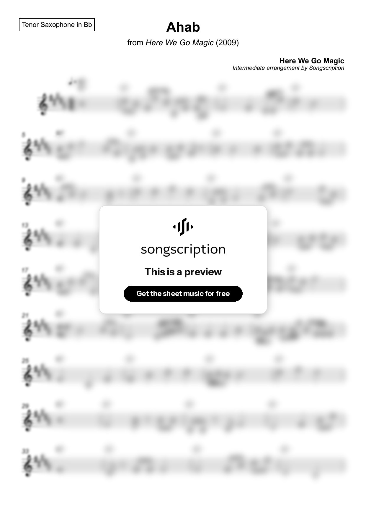 Intermediate Tenor Sax Sheet Music for "Ahab" by Here We Go Magic