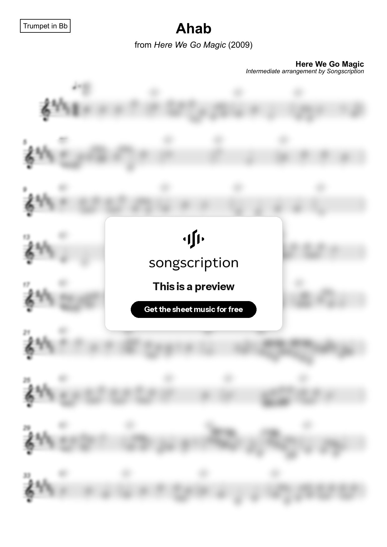 Intermediate Trumpet Sheet Music for "Ahab" by Here We Go Magic