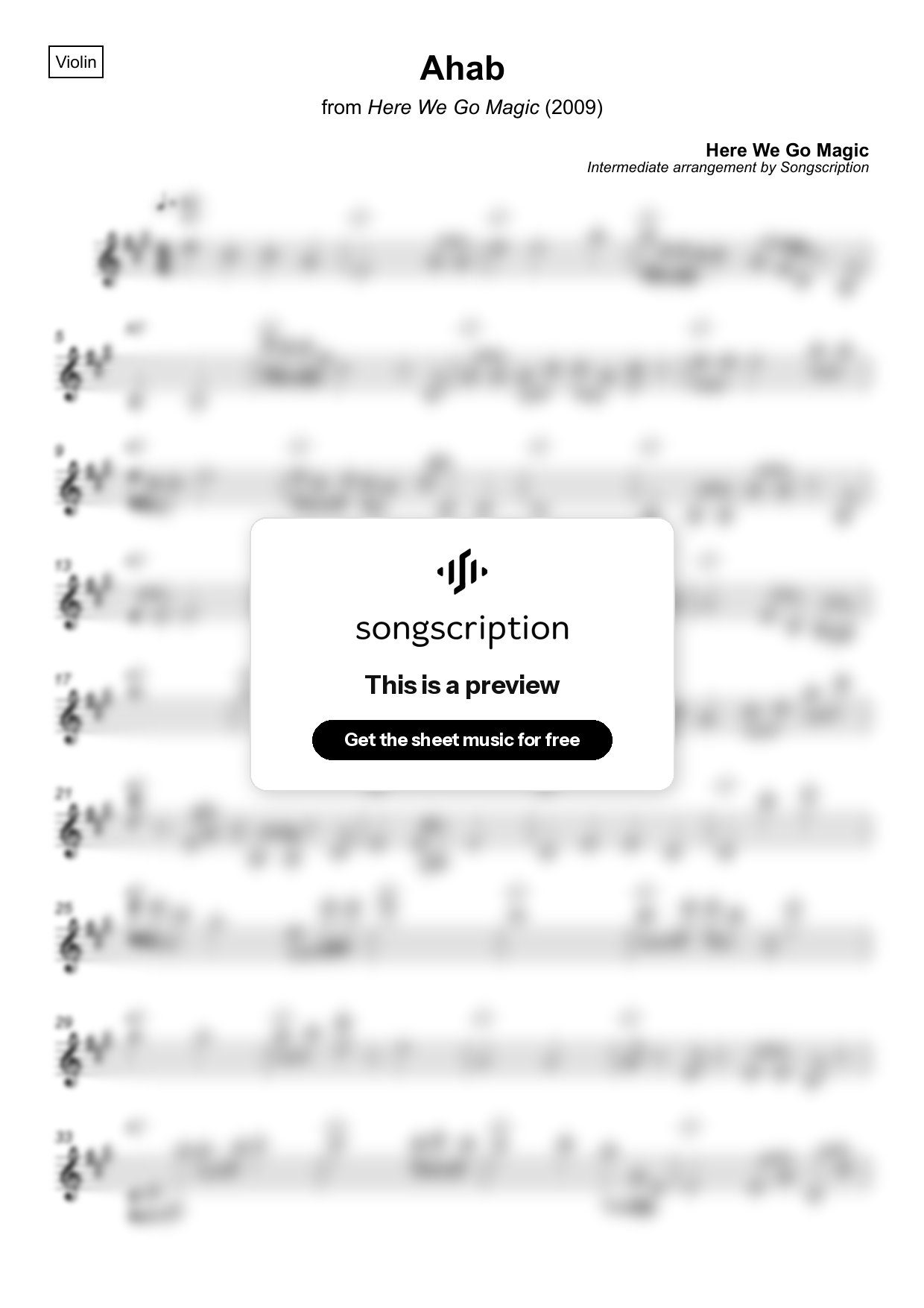 Intermediate Violin Sheet Music for "Ahab" by Here We Go Magic