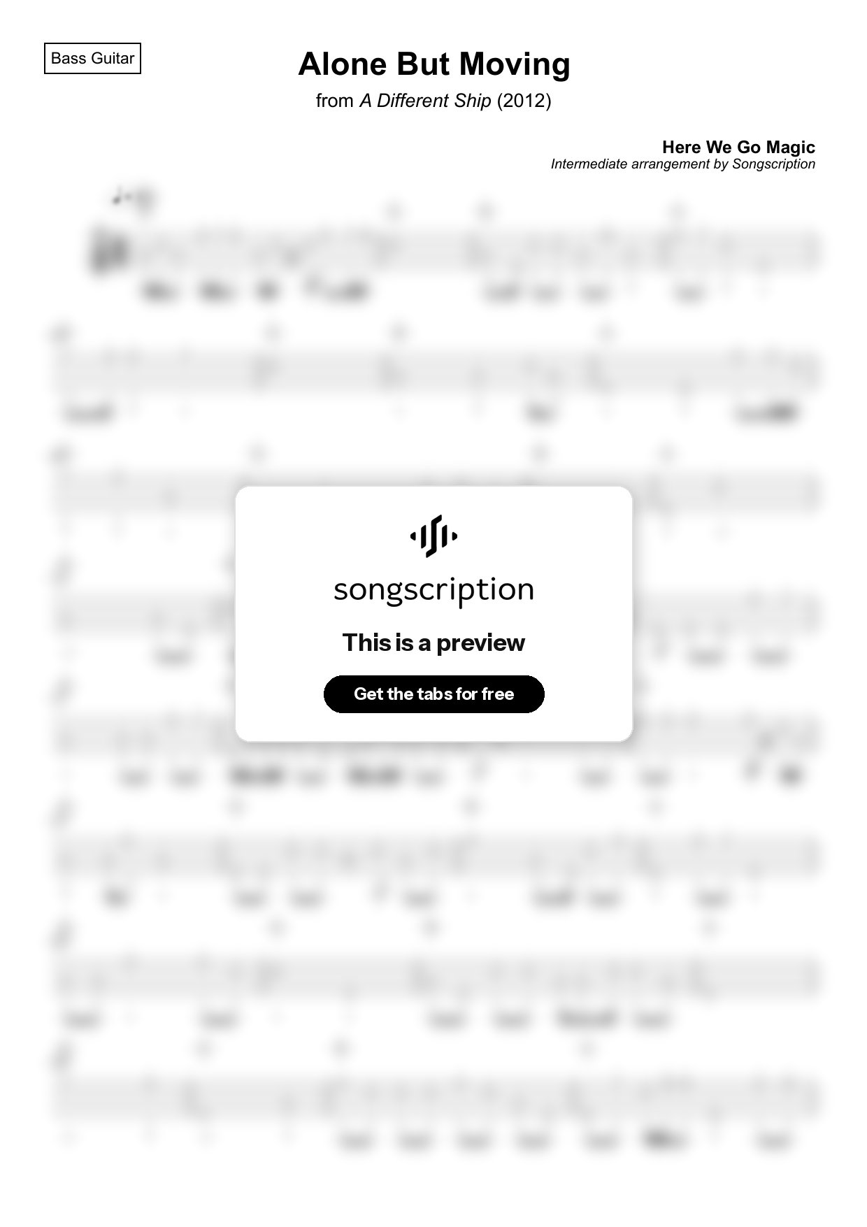 Intermediate Bass Guitar Tabs for "Alone But Moving" by Here We Go Magic