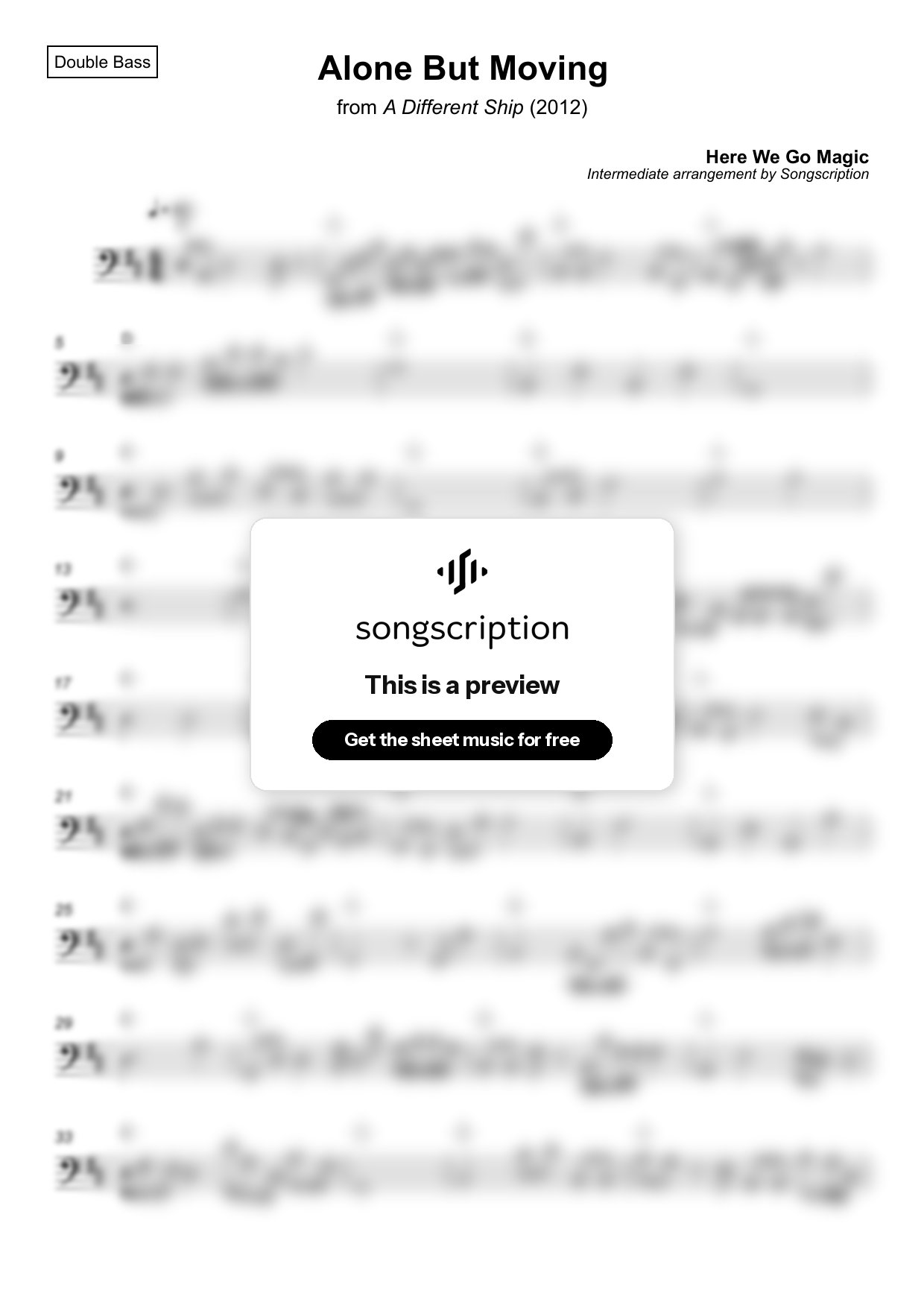 Intermediate Double Bass Sheet Music for "Alone But Moving" by Here We Go Magic