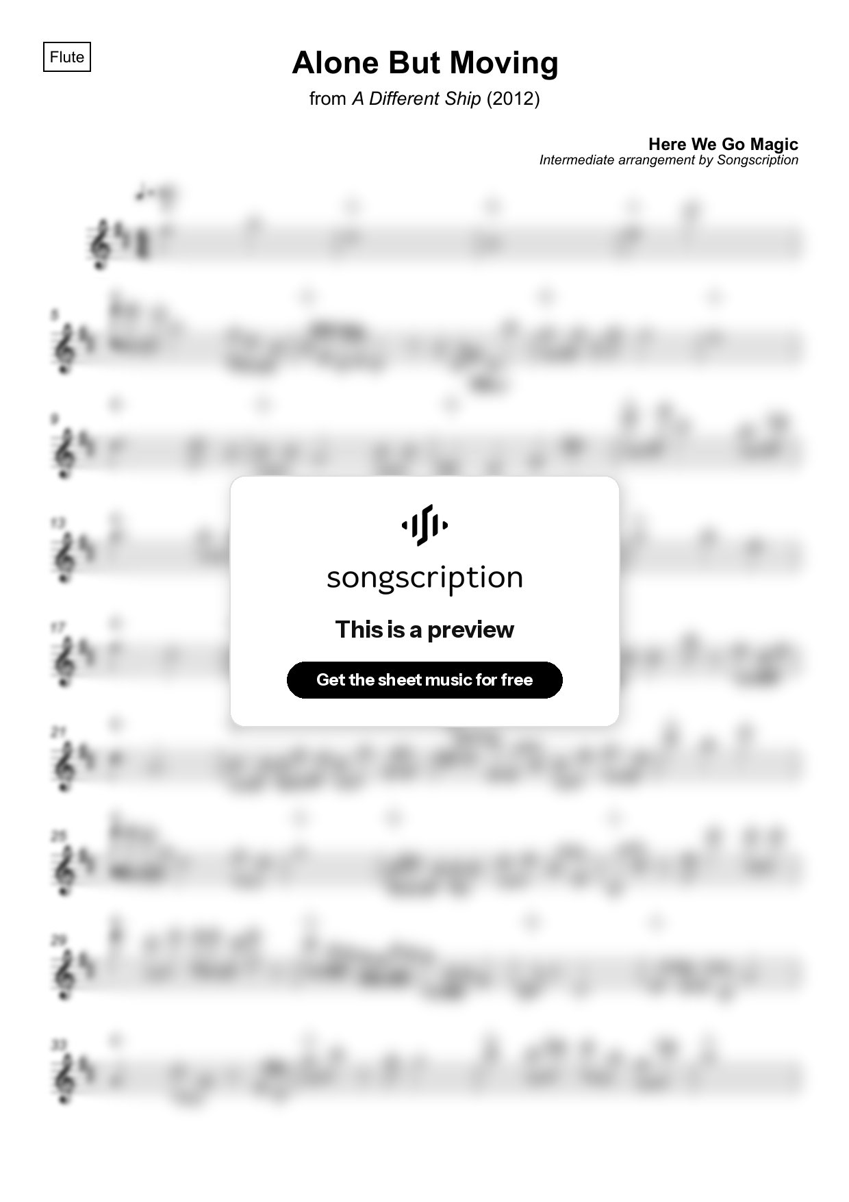 Intermediate Flute Sheet Music for "Alone But Moving" by Here We Go Magic
