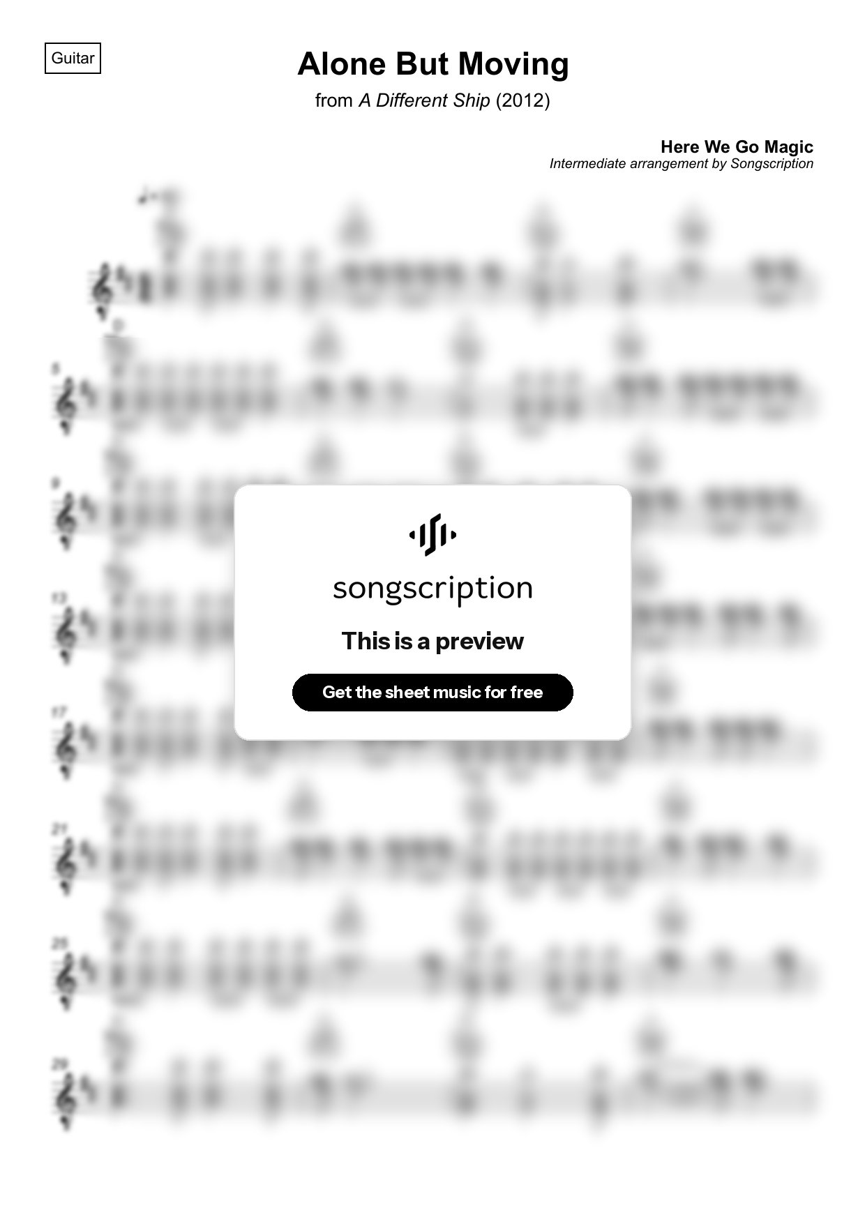 Intermediate Acoustic Guitar Sheet Music for "Alone But Moving" by Here We Go Magic