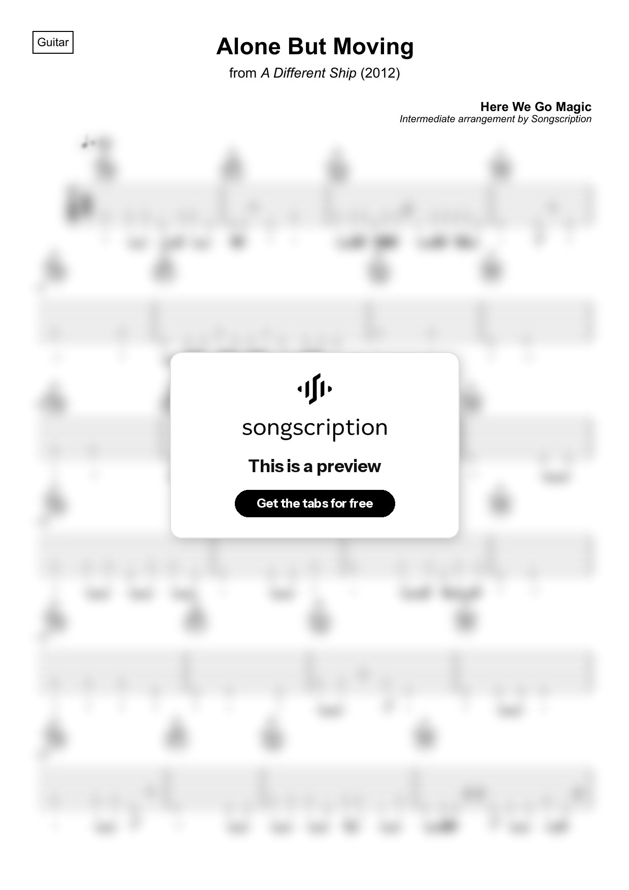 Intermediate Acoustic Guitar Tabs for "Alone But Moving" by Here We Go Magic