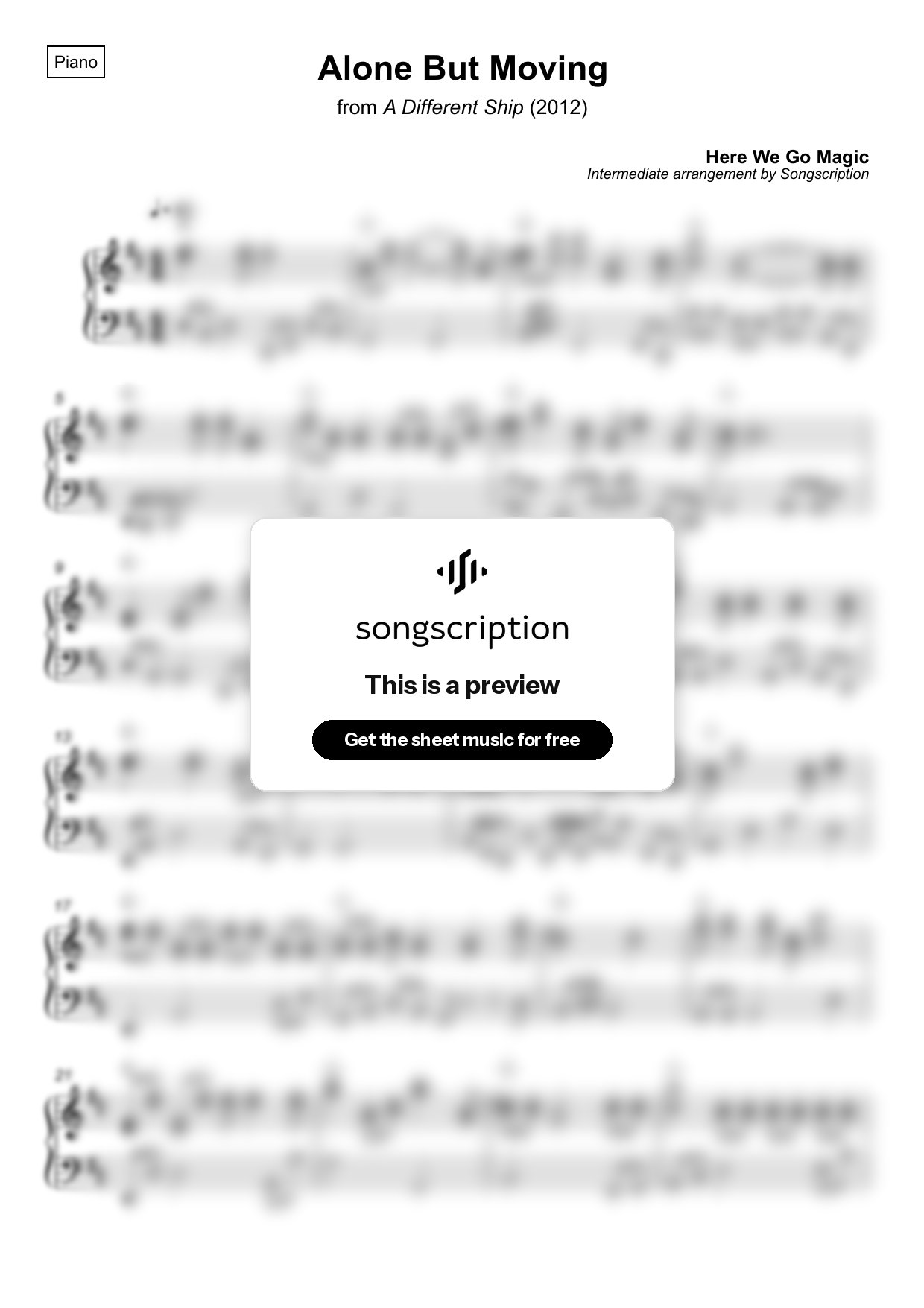 Intermediate Piano Sheet Music for "Alone But Moving" by Here We Go Magic