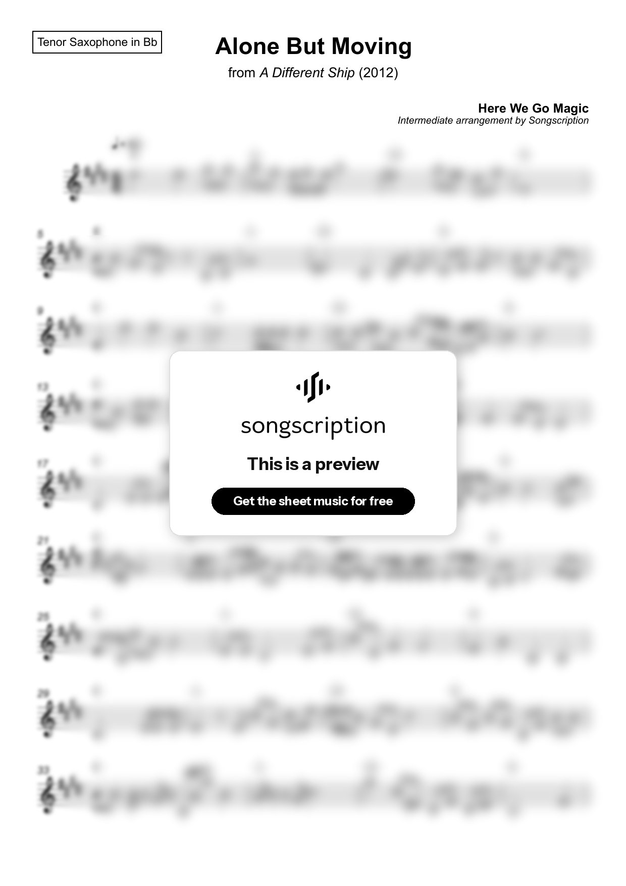 Intermediate Tenor Sax Sheet Music for "Alone But Moving" by Here We Go Magic