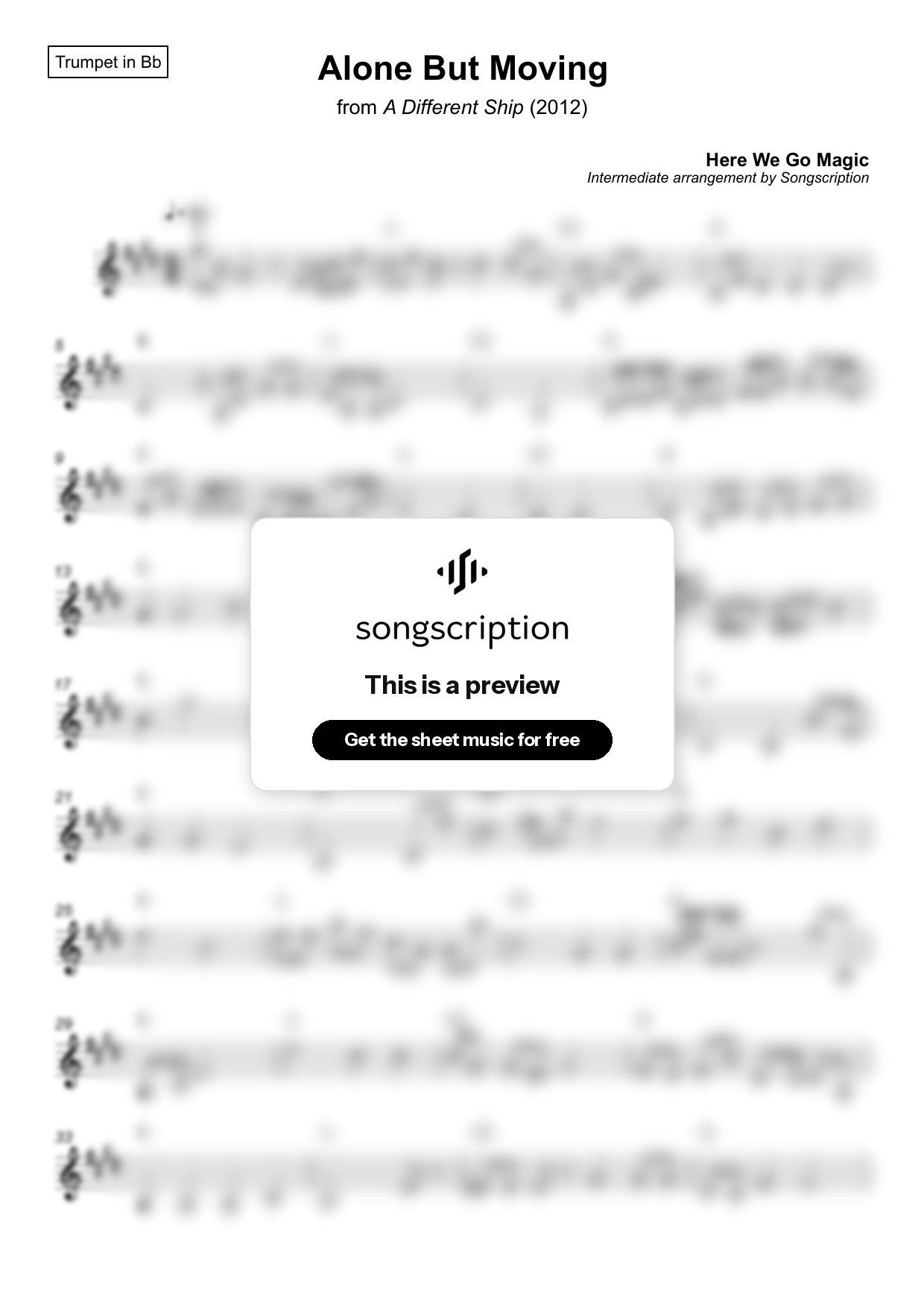 Intermediate Trumpet Sheet Music for "Alone But Moving" by Here We Go Magic