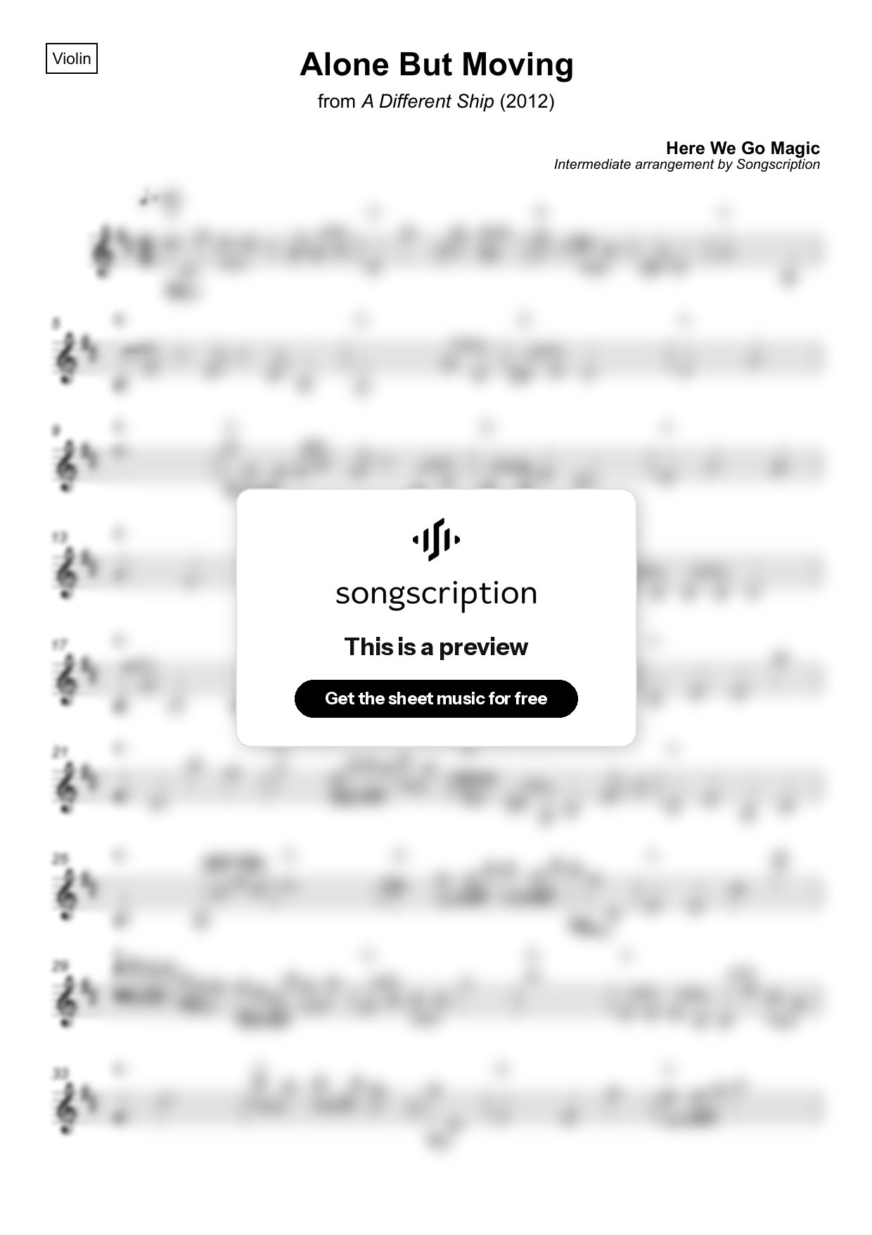 Intermediate Violin Sheet Music for "Alone But Moving" by Here We Go Magic