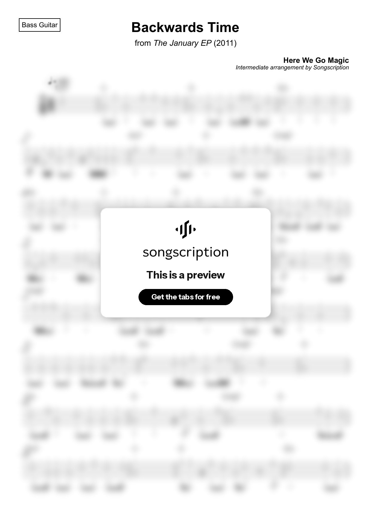 Intermediate Bass Guitar Tabs for "Backwards Time" by Here We Go Magic