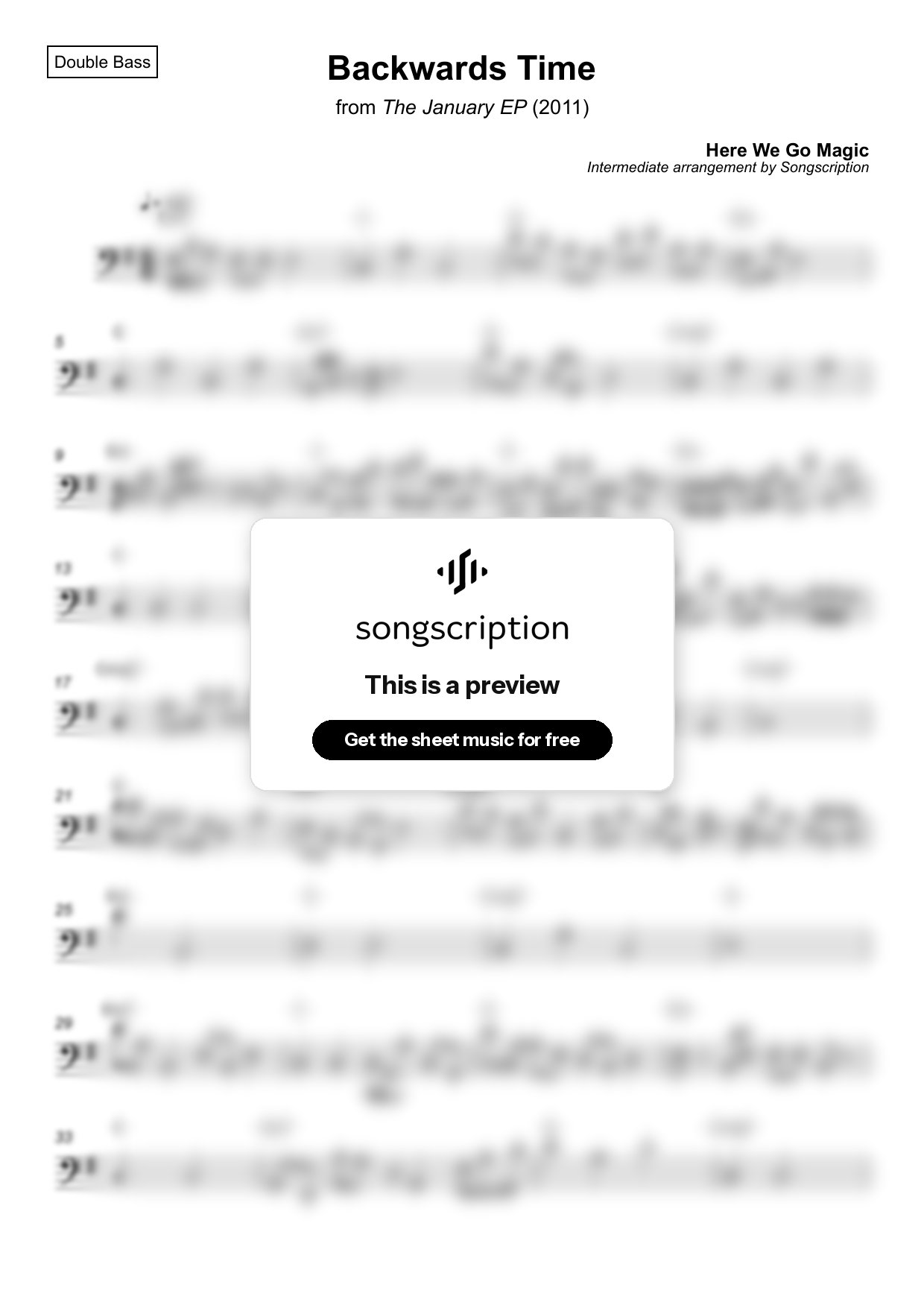 Intermediate Double Bass Sheet Music for "Backwards Time" by Here We Go Magic