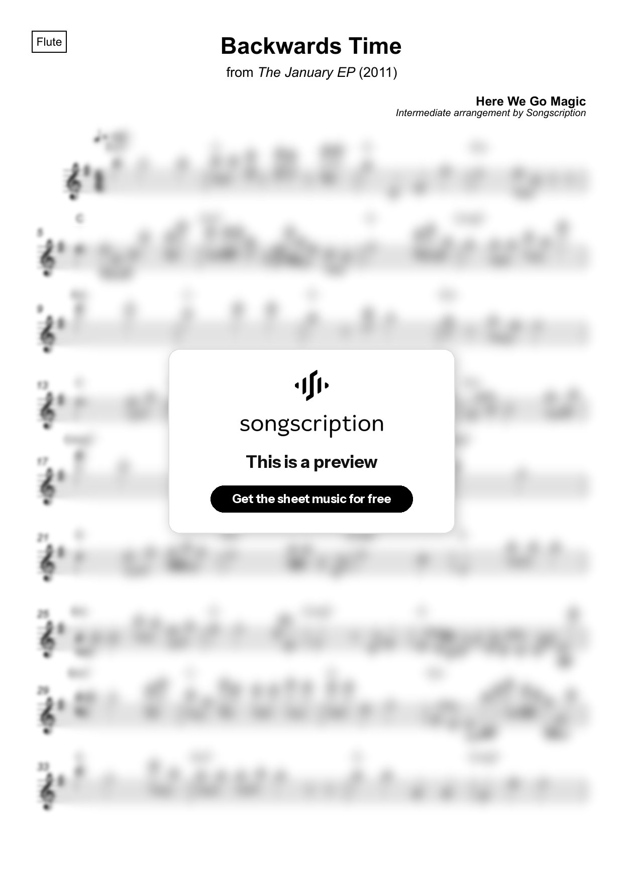 Intermediate Flute Sheet Music for "Backwards Time" by Here We Go Magic