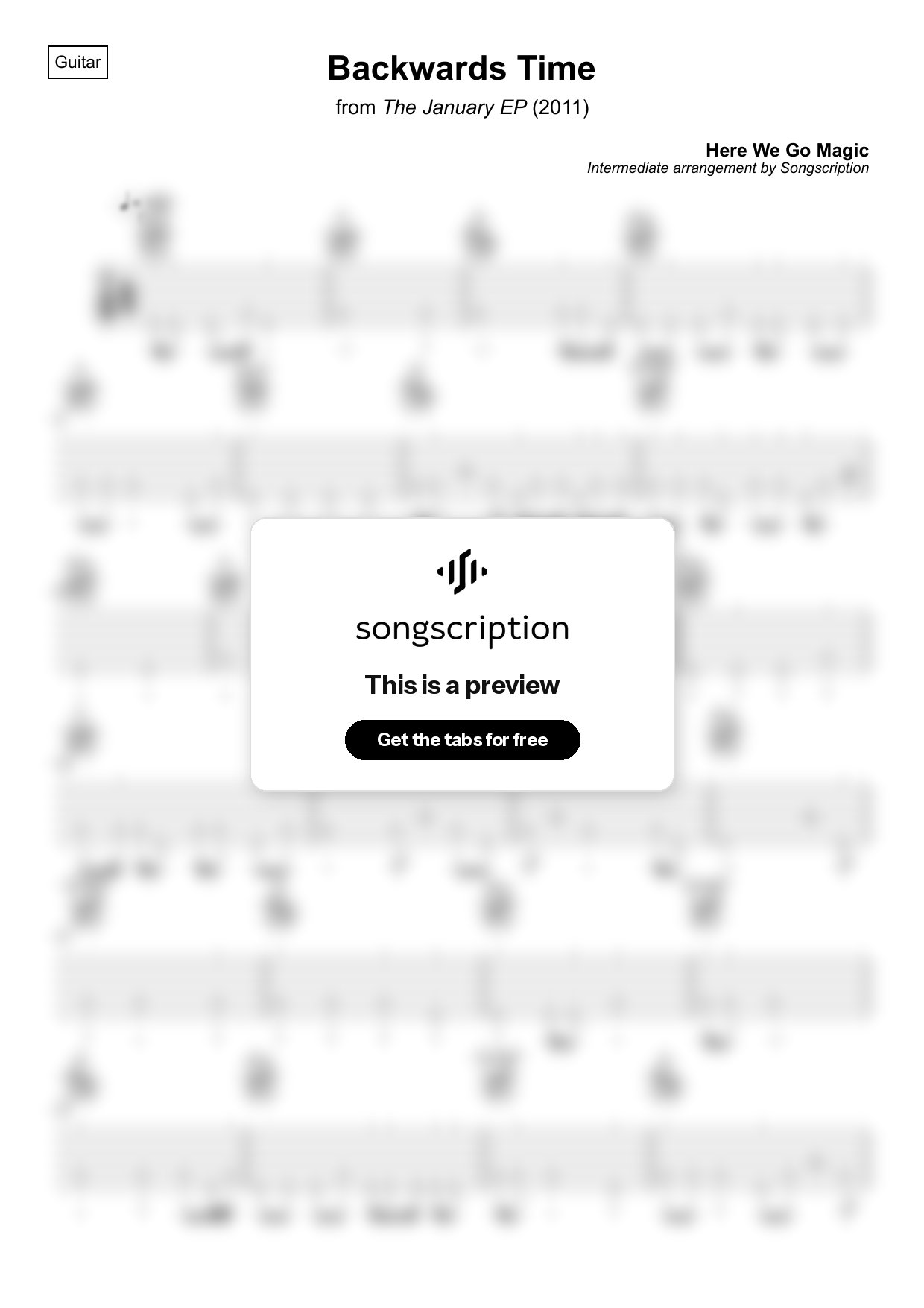 Intermediate Acoustic Guitar Tabs for "Backwards Time" by Here We Go Magic