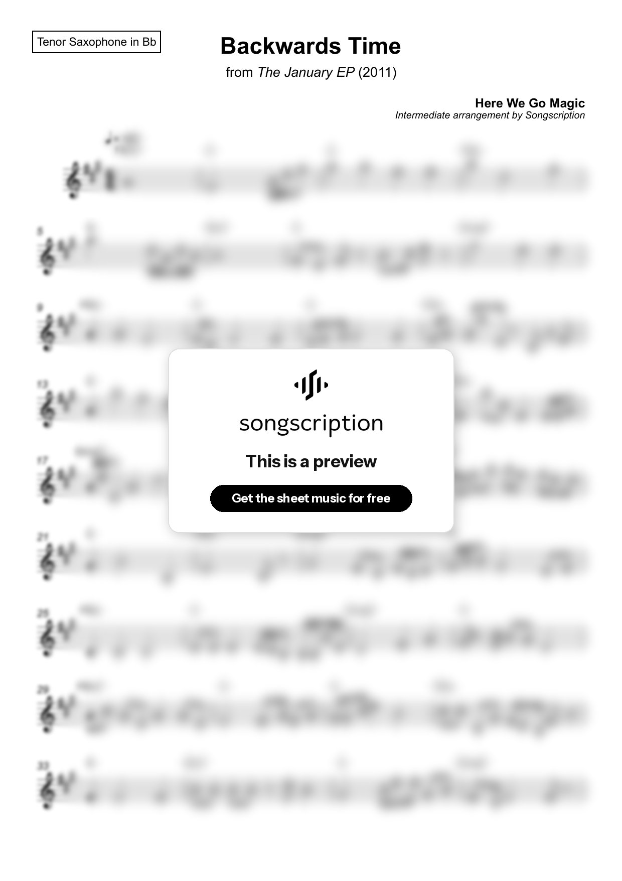 Intermediate Tenor Sax Sheet Music for "Backwards Time" by Here We Go Magic