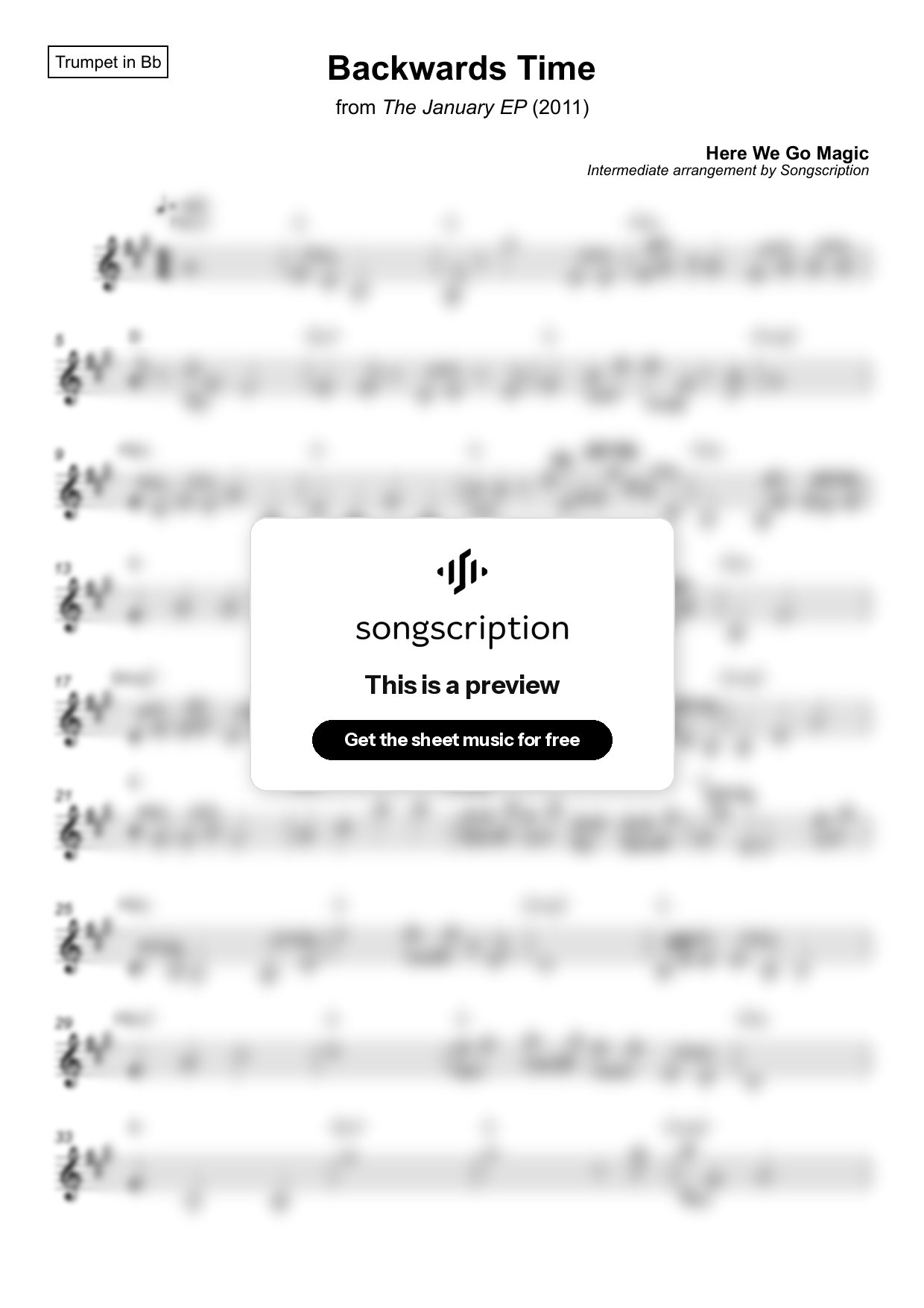 Intermediate Trumpet Sheet Music for "Backwards Time" by Here We Go Magic