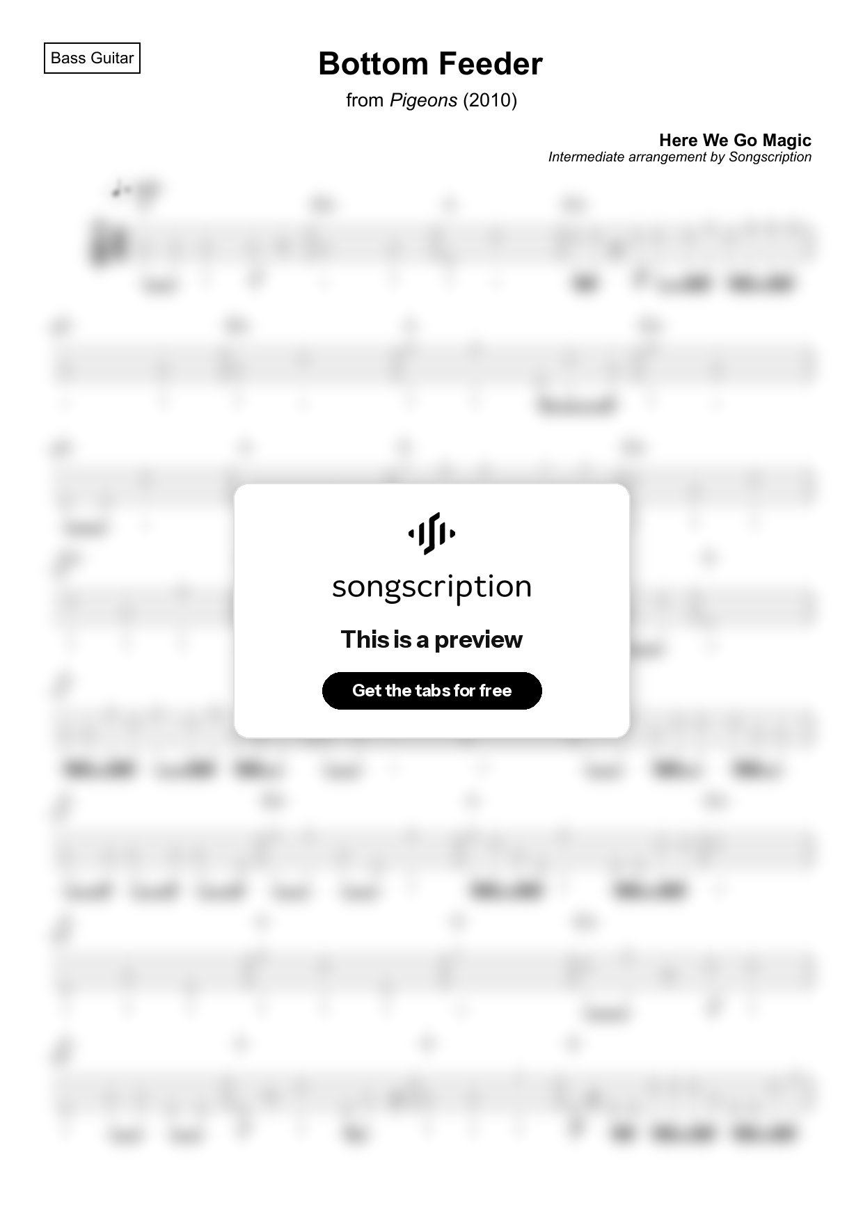Intermediate Bass Guitar Tabs for "Bottom Feeder" by Here We Go Magic