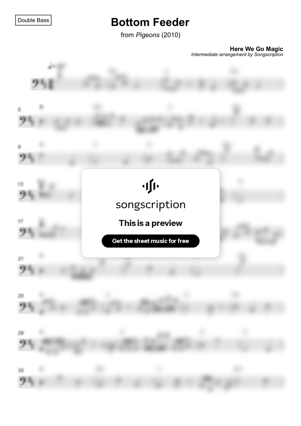 Intermediate Double Bass Sheet Music for "Bottom Feeder" by Here We Go Magic