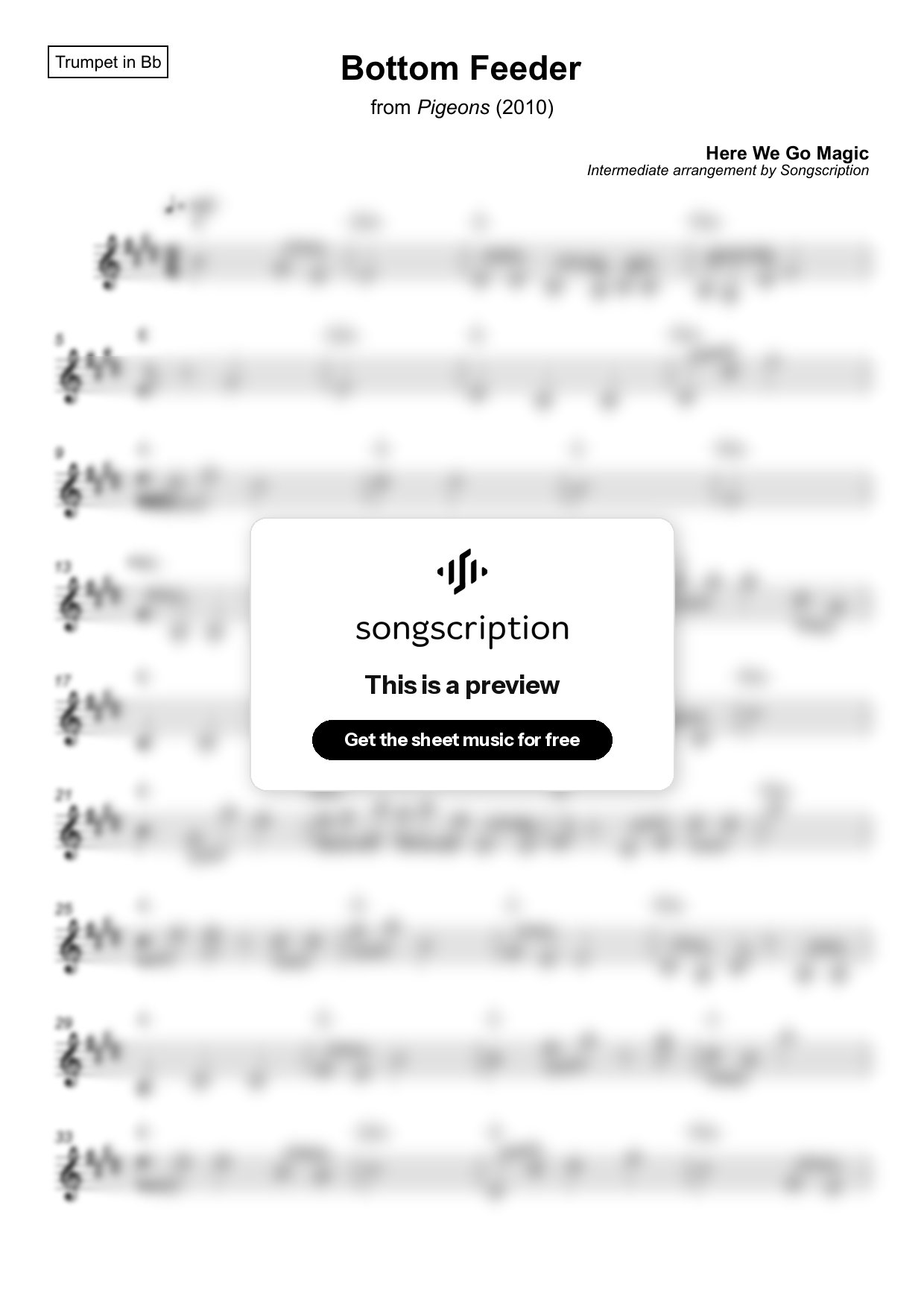 Intermediate Trumpet Sheet Music for "Bottom Feeder" by Here We Go Magic