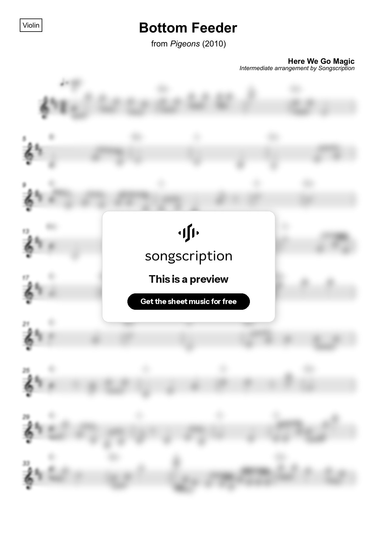 Intermediate Violin Sheet Music for "Bottom Feeder" by Here We Go Magic