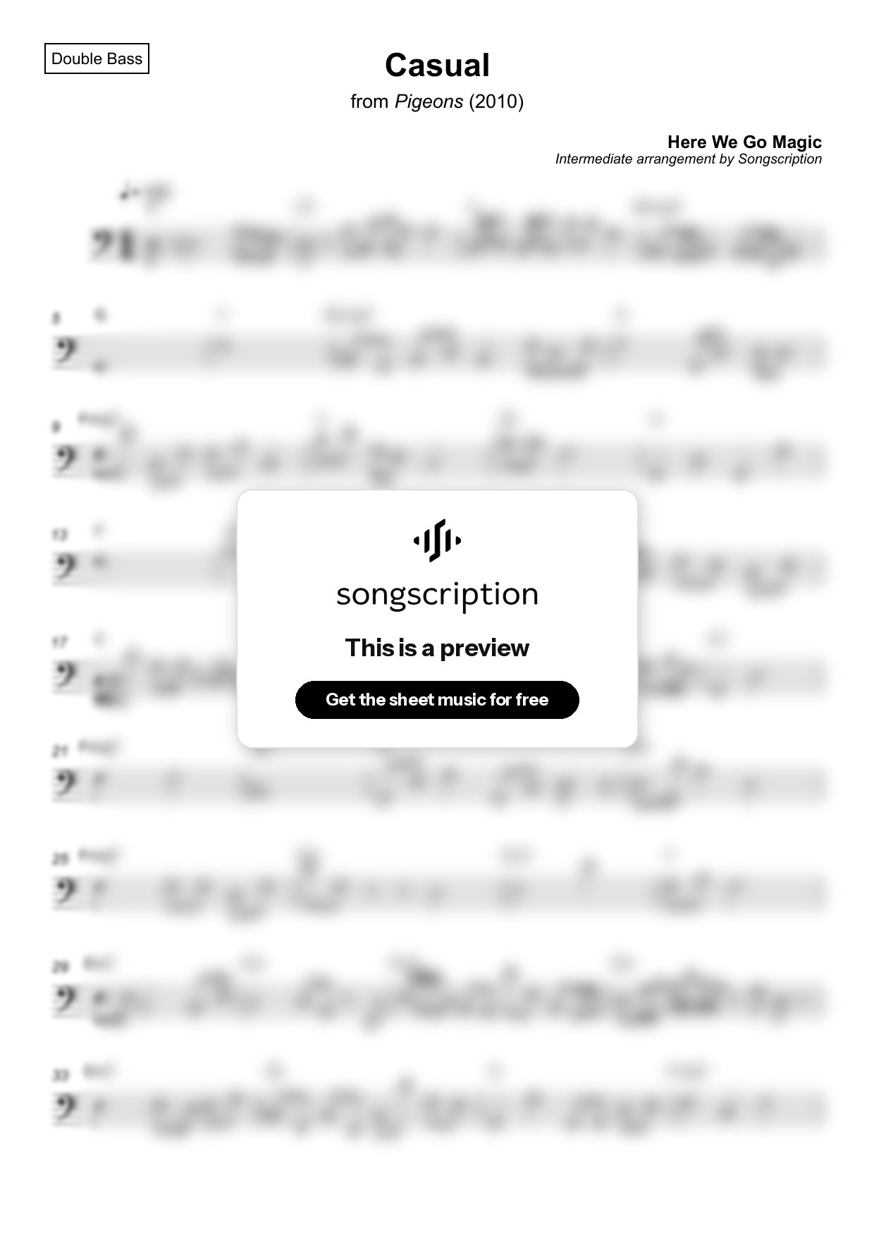 Intermediate Double Bass Sheet Music for "Casual" by Here We Go Magic