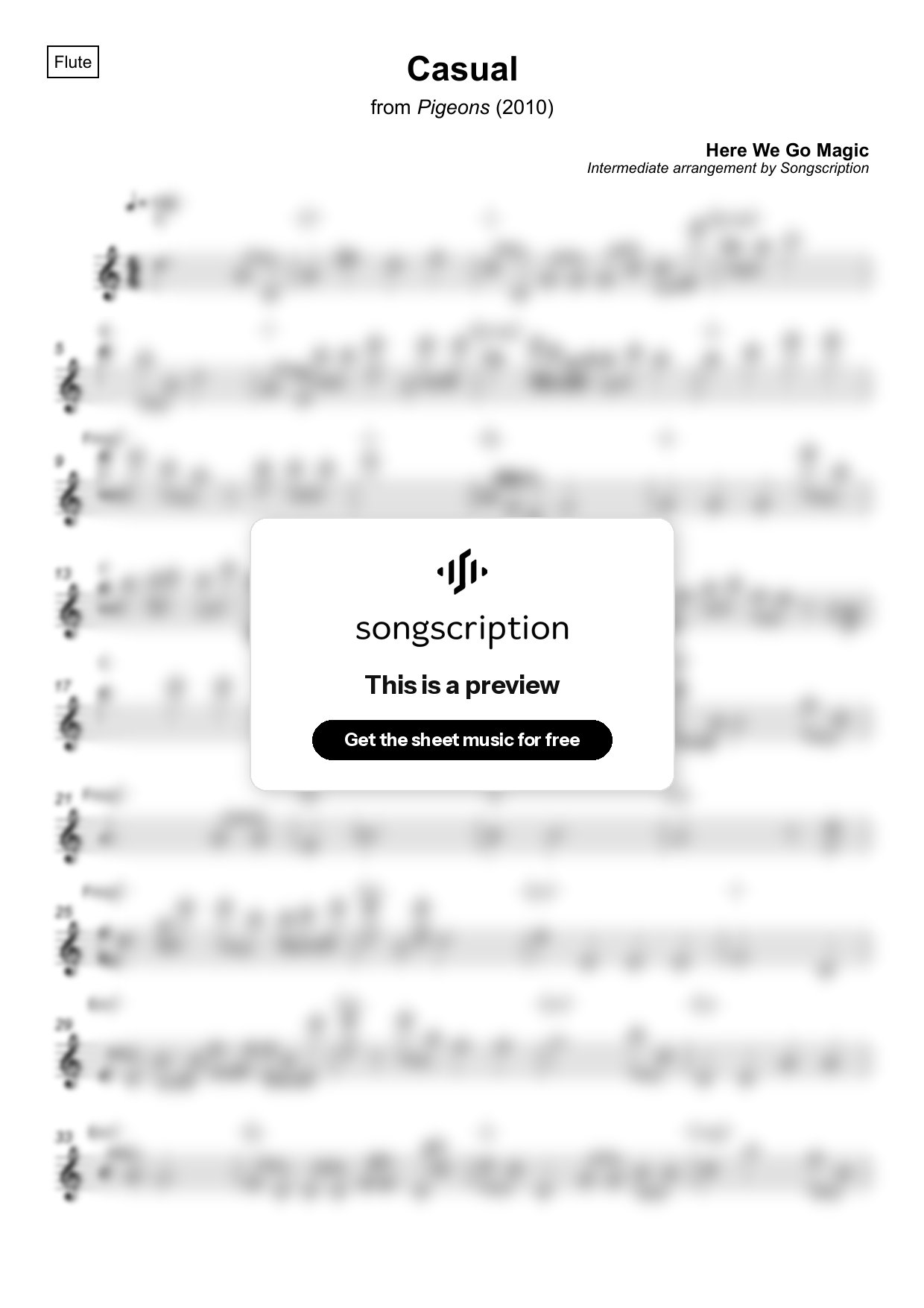 Intermediate Flute Sheet Music for "Casual" by Here We Go Magic