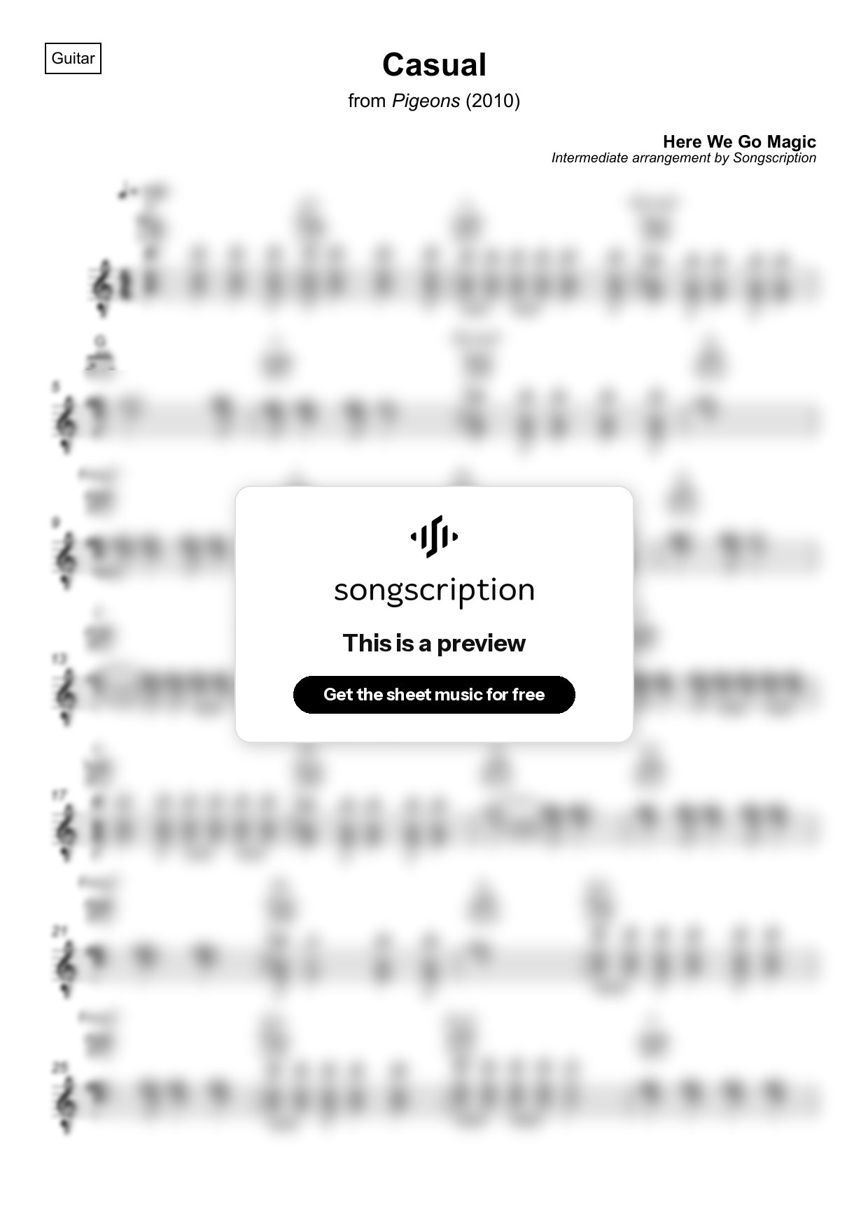 Intermediate Acoustic Guitar Sheet Music for "Casual" by Here We Go Magic