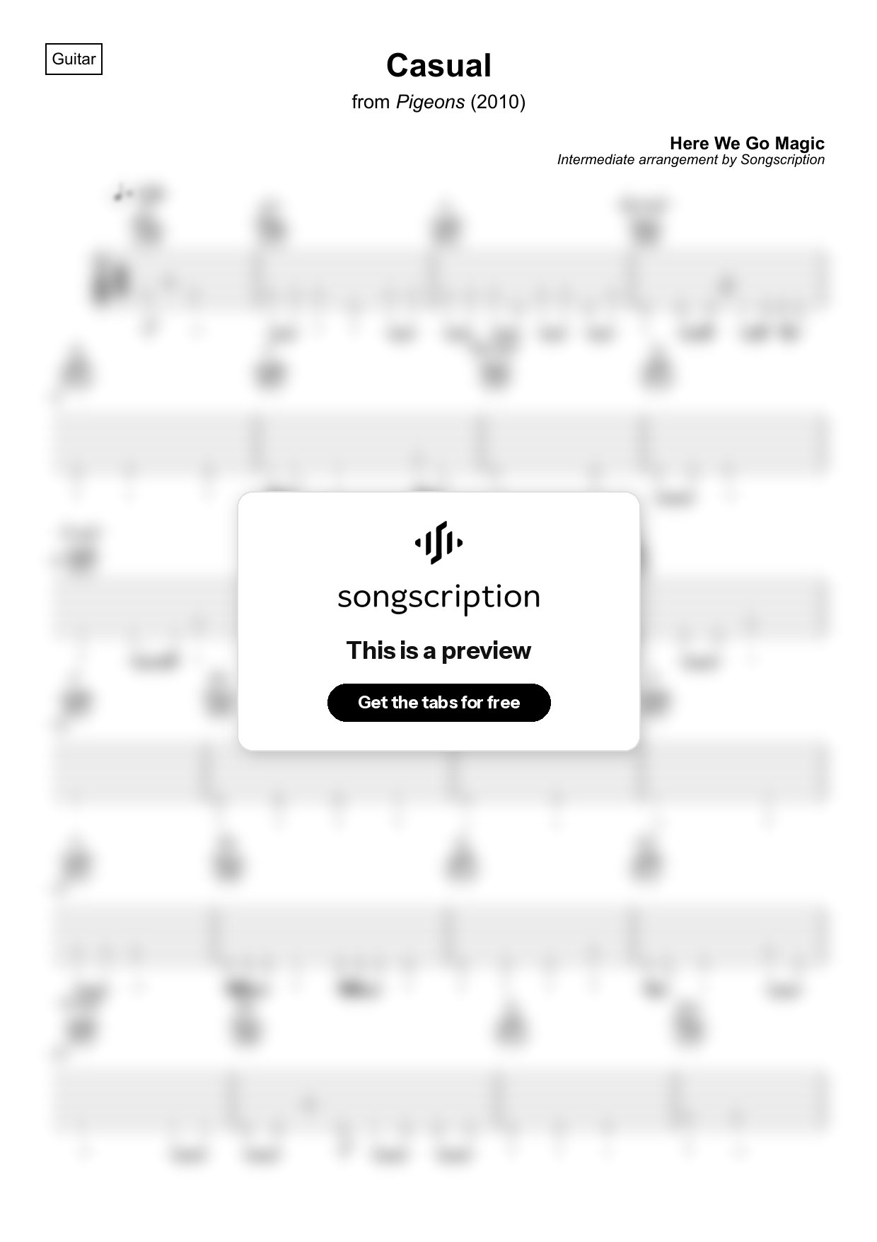 Intermediate Acoustic Guitar Tabs for "Casual" by Here We Go Magic