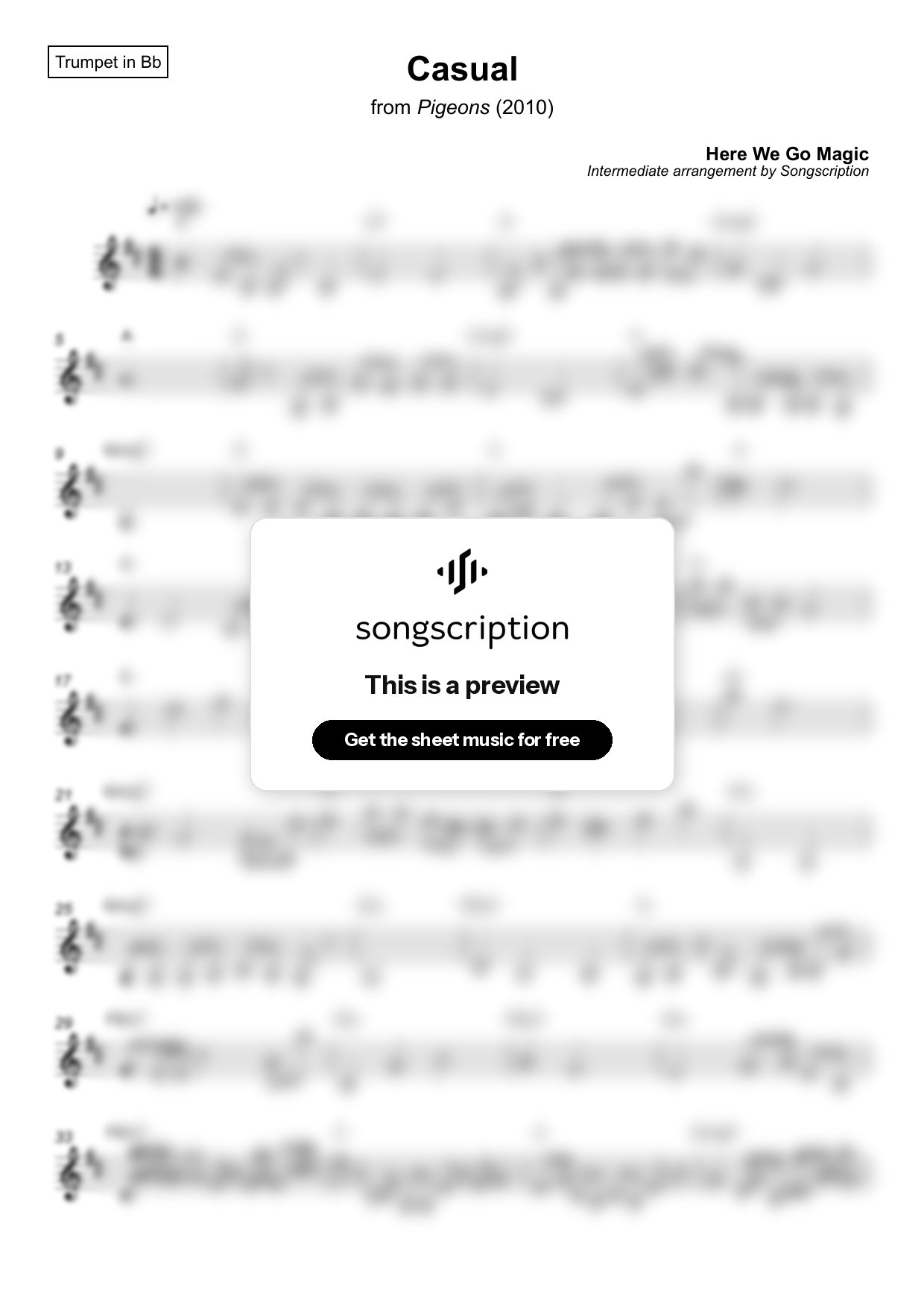 Intermediate Trumpet Sheet Music for "Casual" by Here We Go Magic