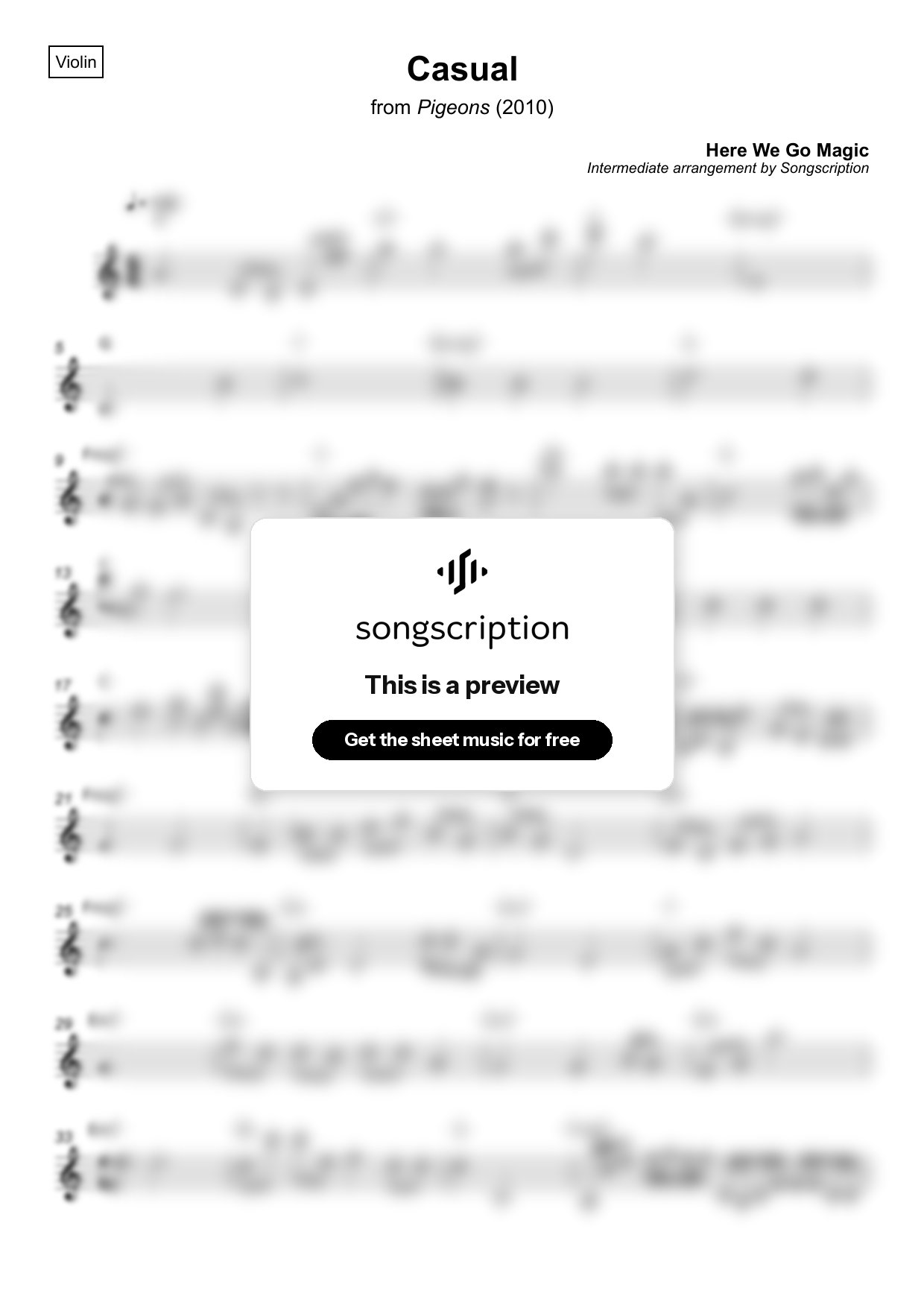Intermediate Violin Sheet Music for "Casual" by Here We Go Magic