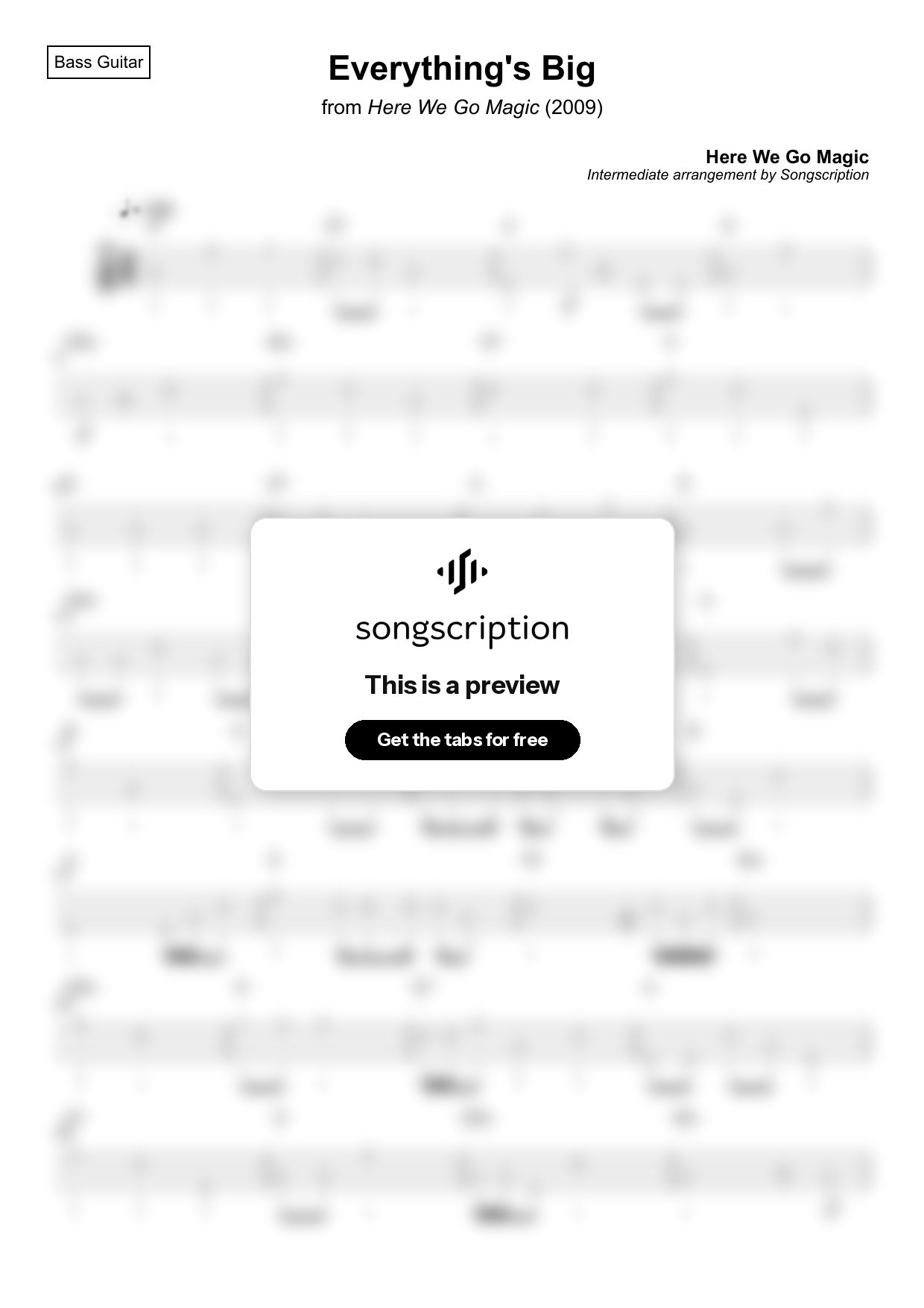 Intermediate Bass Guitar Tabs for "Everything's Big" by Here We Go Magic