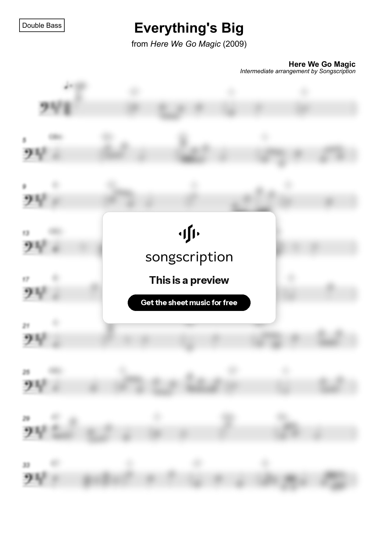 Intermediate Double Bass Sheet Music for "Everything's Big" by Here We Go Magic