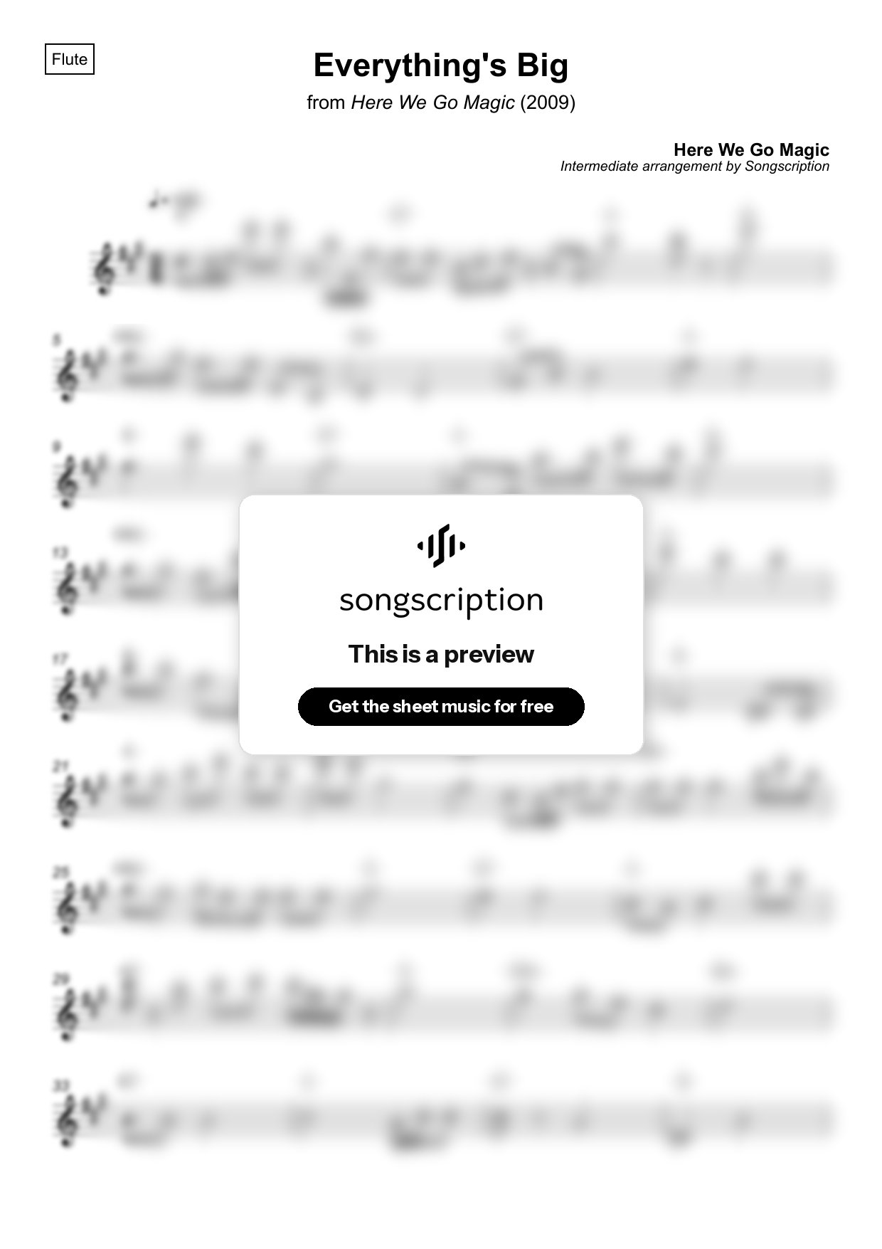 Intermediate Flute Sheet Music for "Everything's Big" by Here We Go Magic