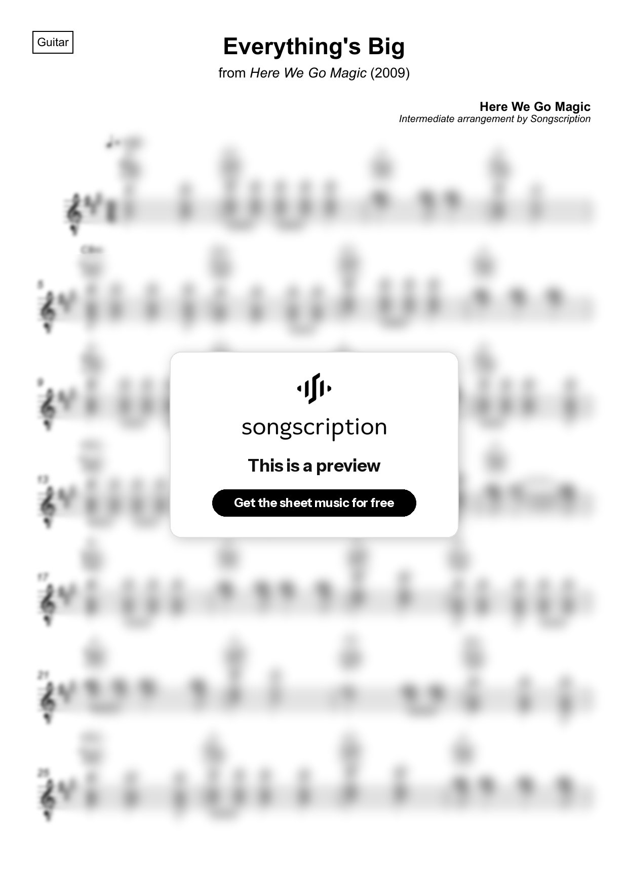 Intermediate Acoustic Guitar Sheet Music for "Everything's Big" by Here We Go Magic