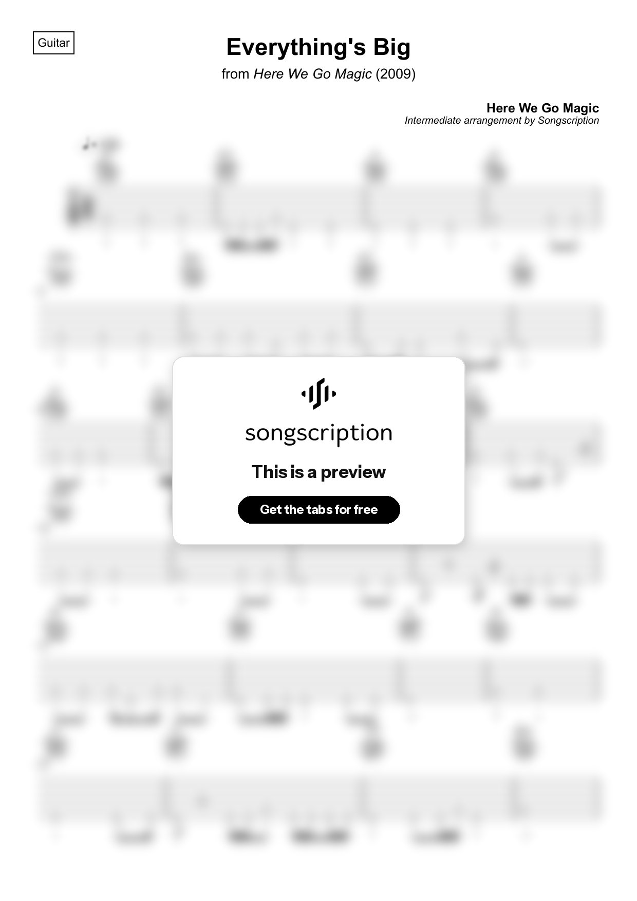Intermediate Acoustic Guitar Tabs for "Everything's Big" by Here We Go Magic