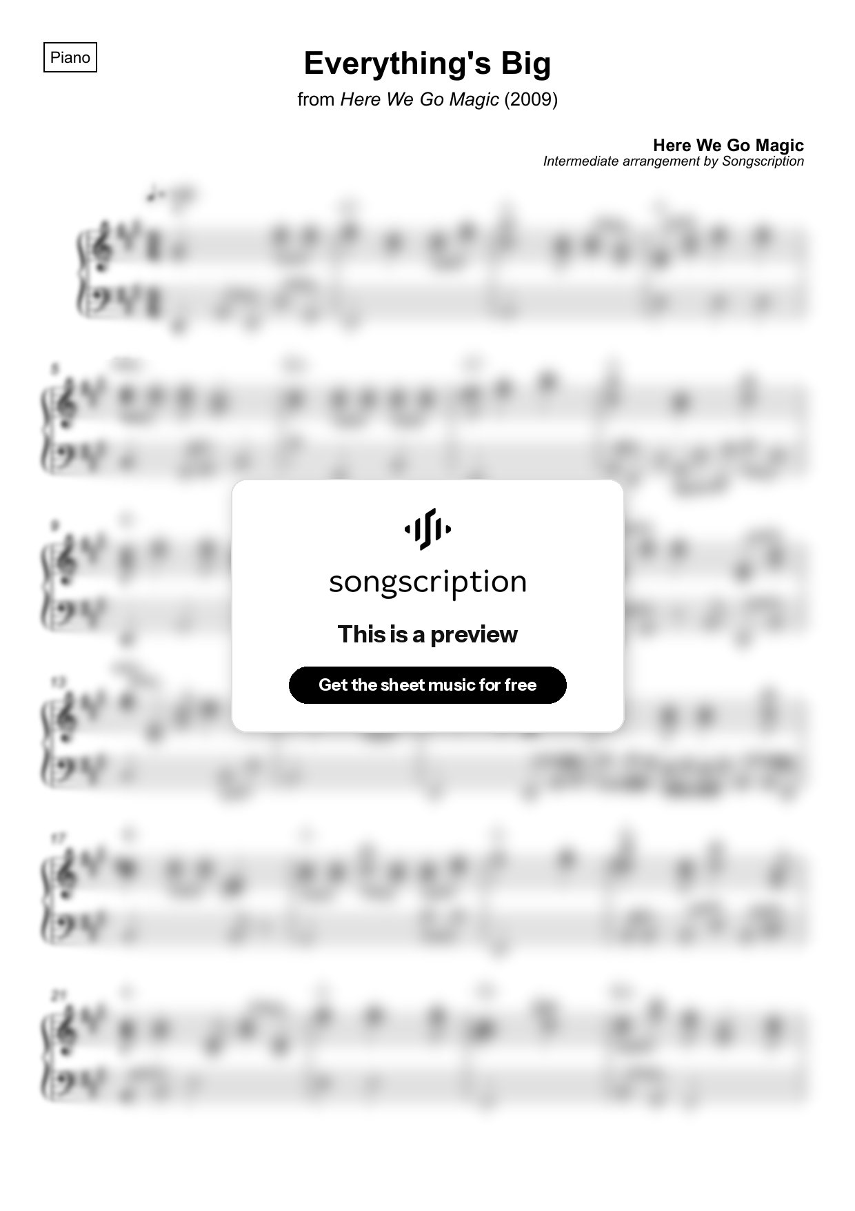Intermediate Piano Sheet Music for "Everything's Big" by Here We Go Magic