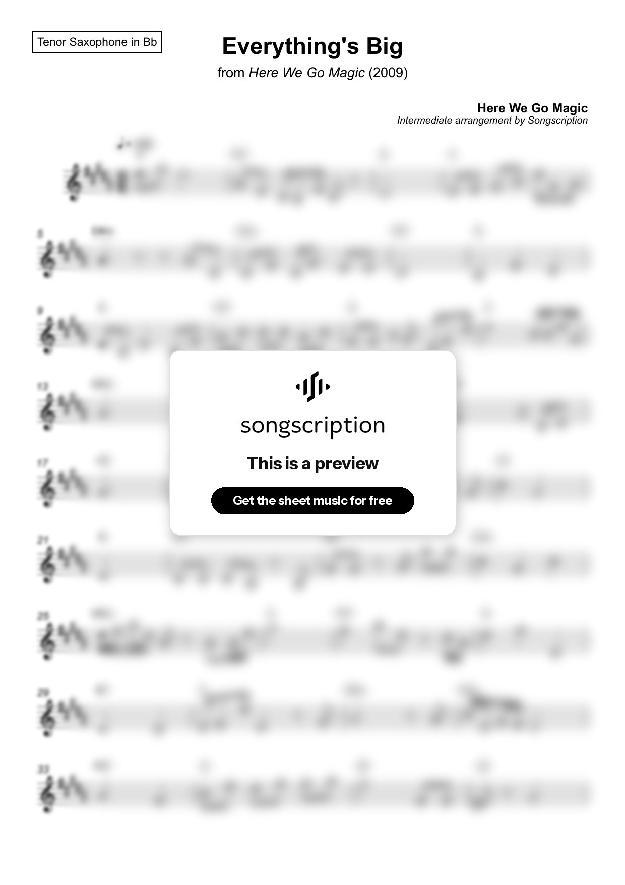 Intermediate Tenor Sax Sheet Music for "Everything's Big" by Here We Go Magic