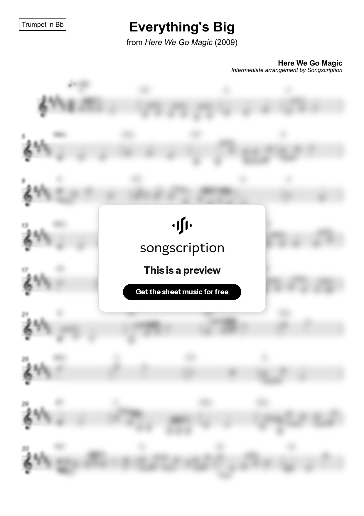 Intermediate Trumpet Sheet Music for "Everything's Big" by Here We Go Magic
