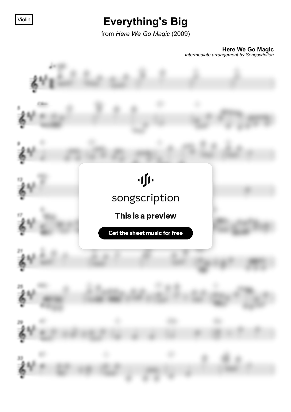Intermediate Violin Sheet Music for "Everything's Big" by Here We Go Magic