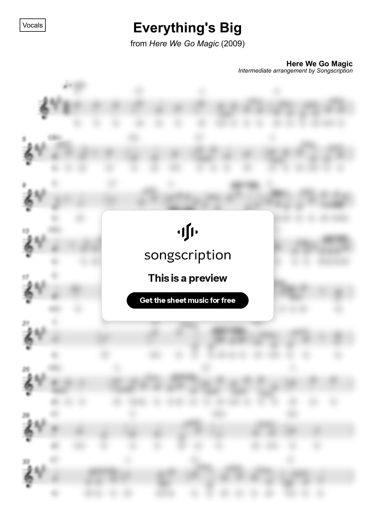 Intermediate Vocals Sheet Music for "Everything's Big" by Here We Go Magic