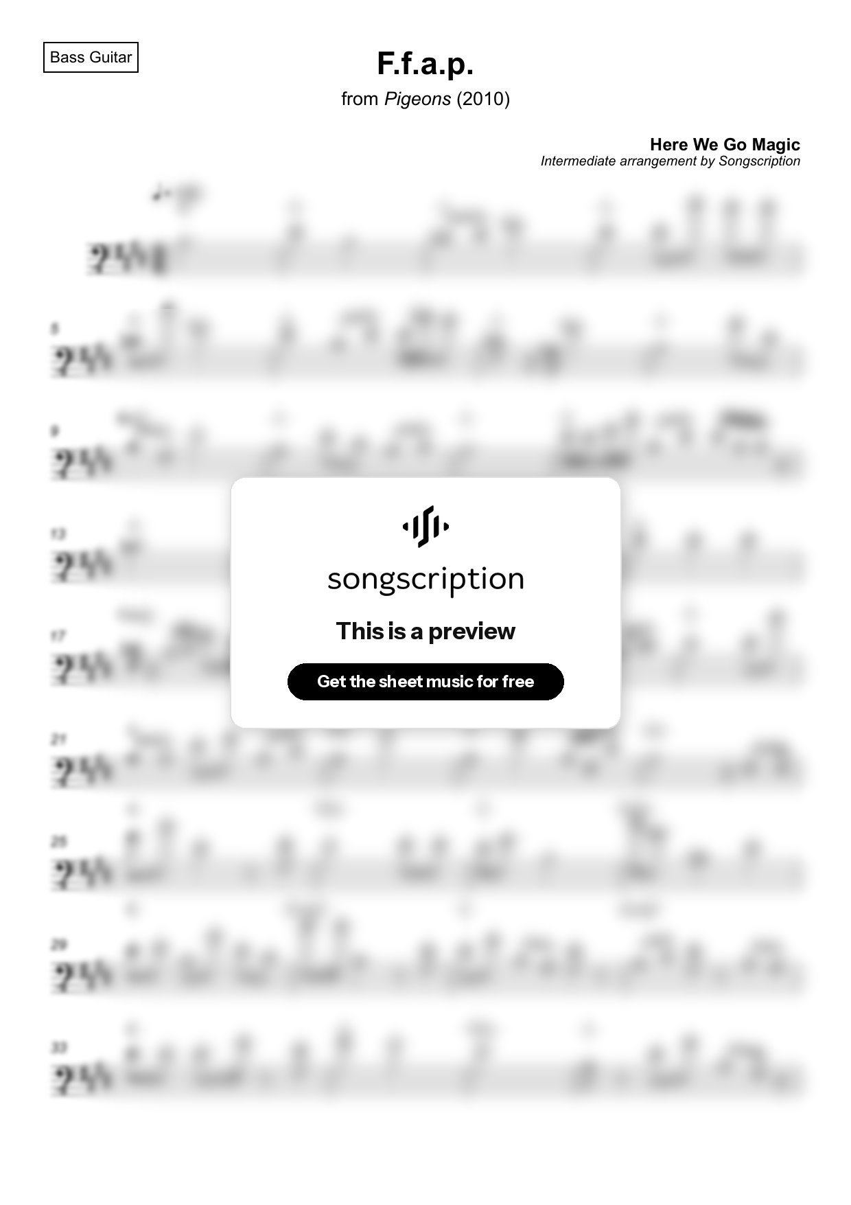 Intermediate Bass Guitar Sheet Music for "F.f.a.p." by Here We Go Magic