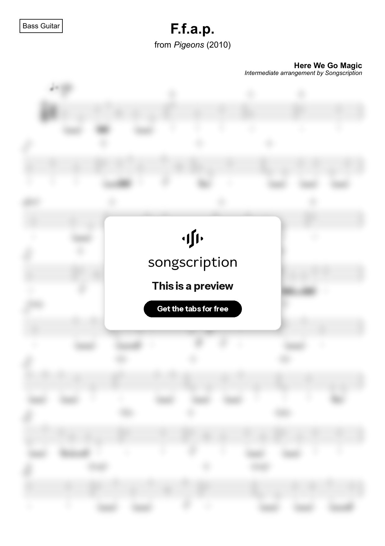 Intermediate Bass Guitar Tabs for "F.f.a.p." by Here We Go Magic