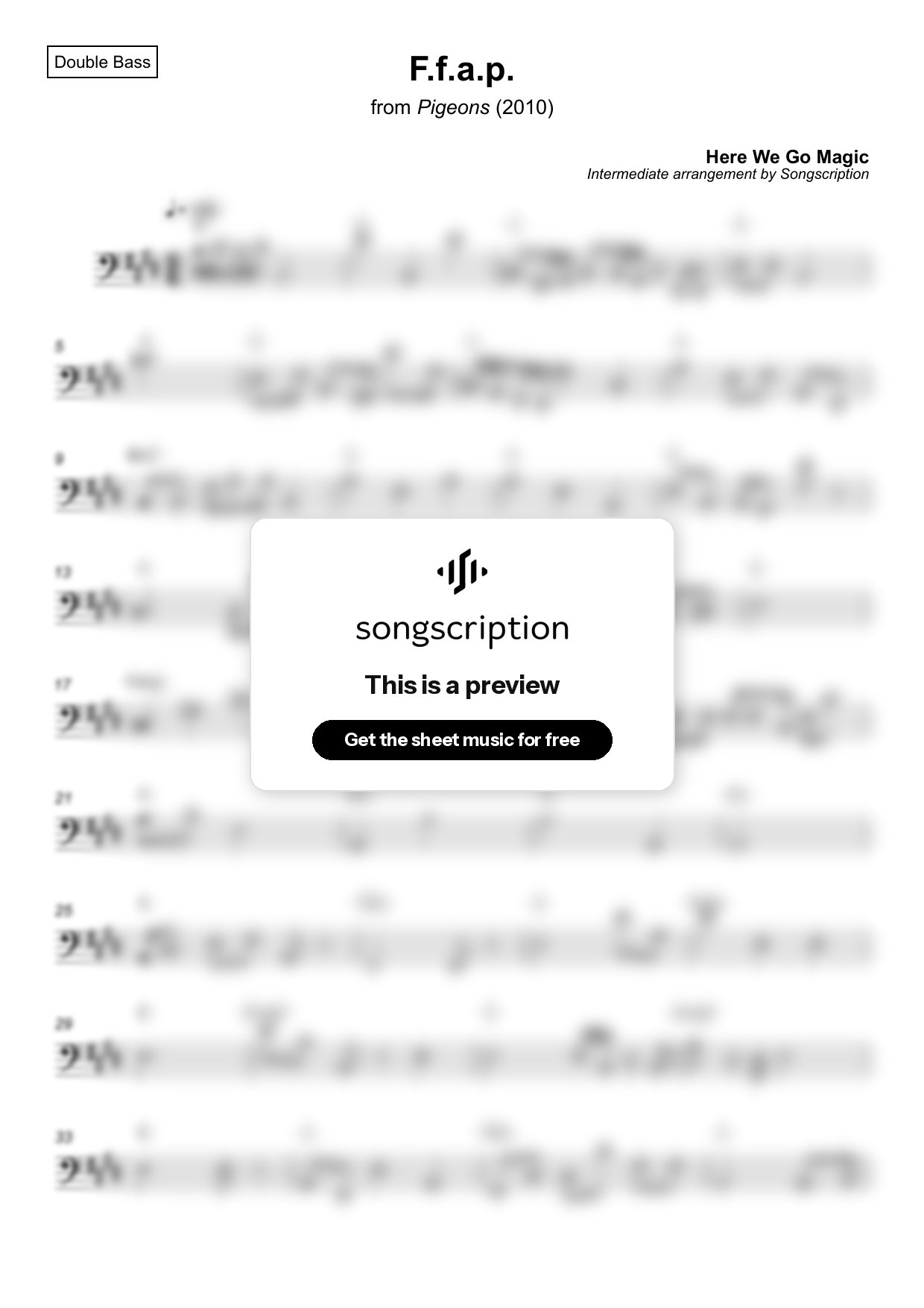 Intermediate Double Bass Sheet Music for "F.f.a.p." by Here We Go Magic