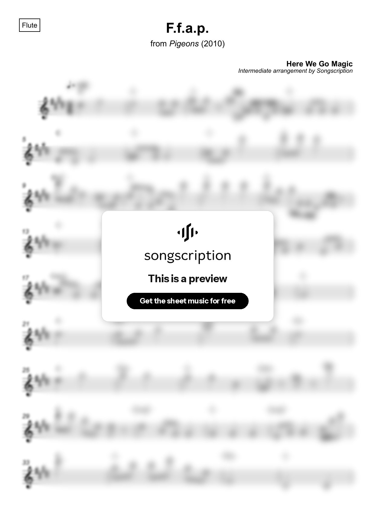 Intermediate Flute Sheet Music for "F.f.a.p." by Here We Go Magic