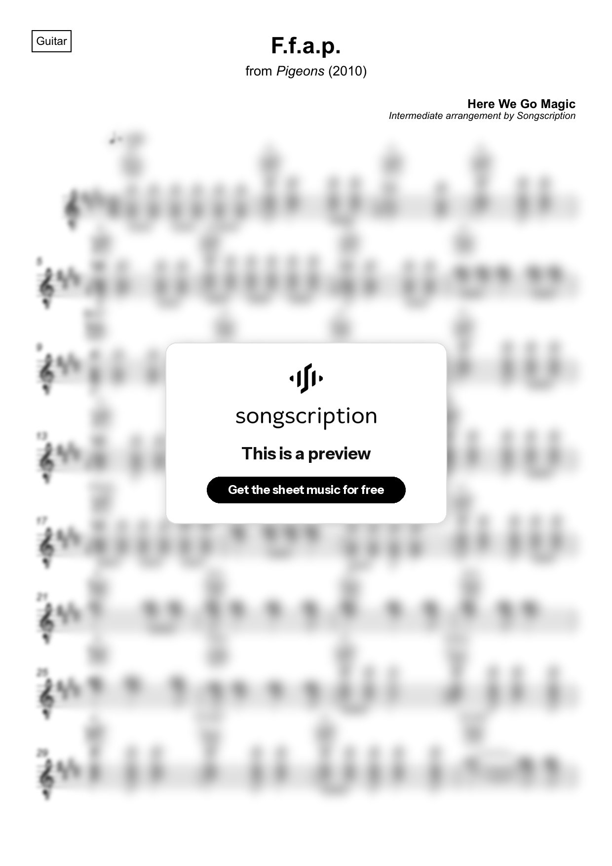 Intermediate Acoustic Guitar Sheet Music for "F.f.a.p." by Here We Go Magic