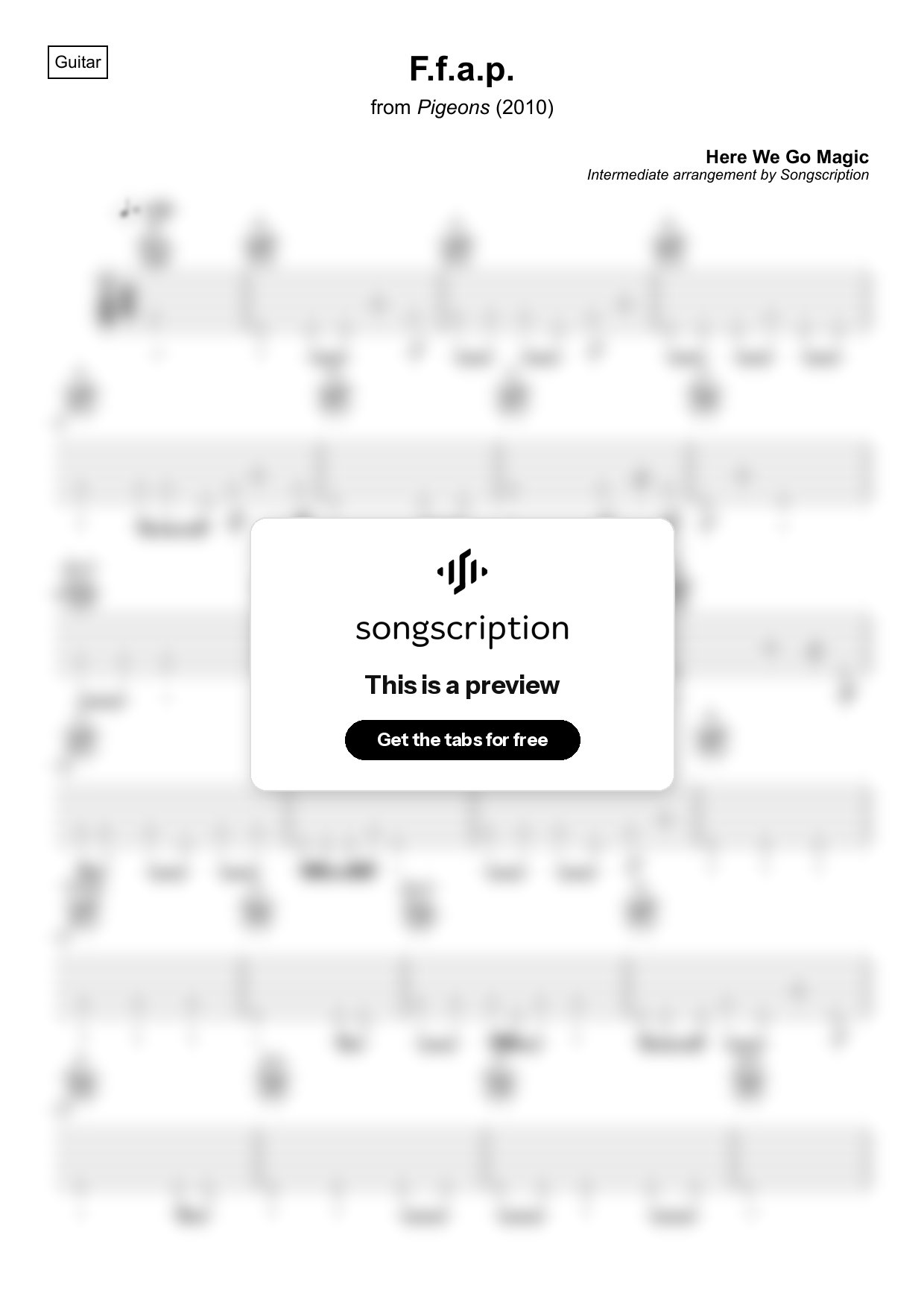 Intermediate Acoustic Guitar Tabs for "F.f.a.p." by Here We Go Magic