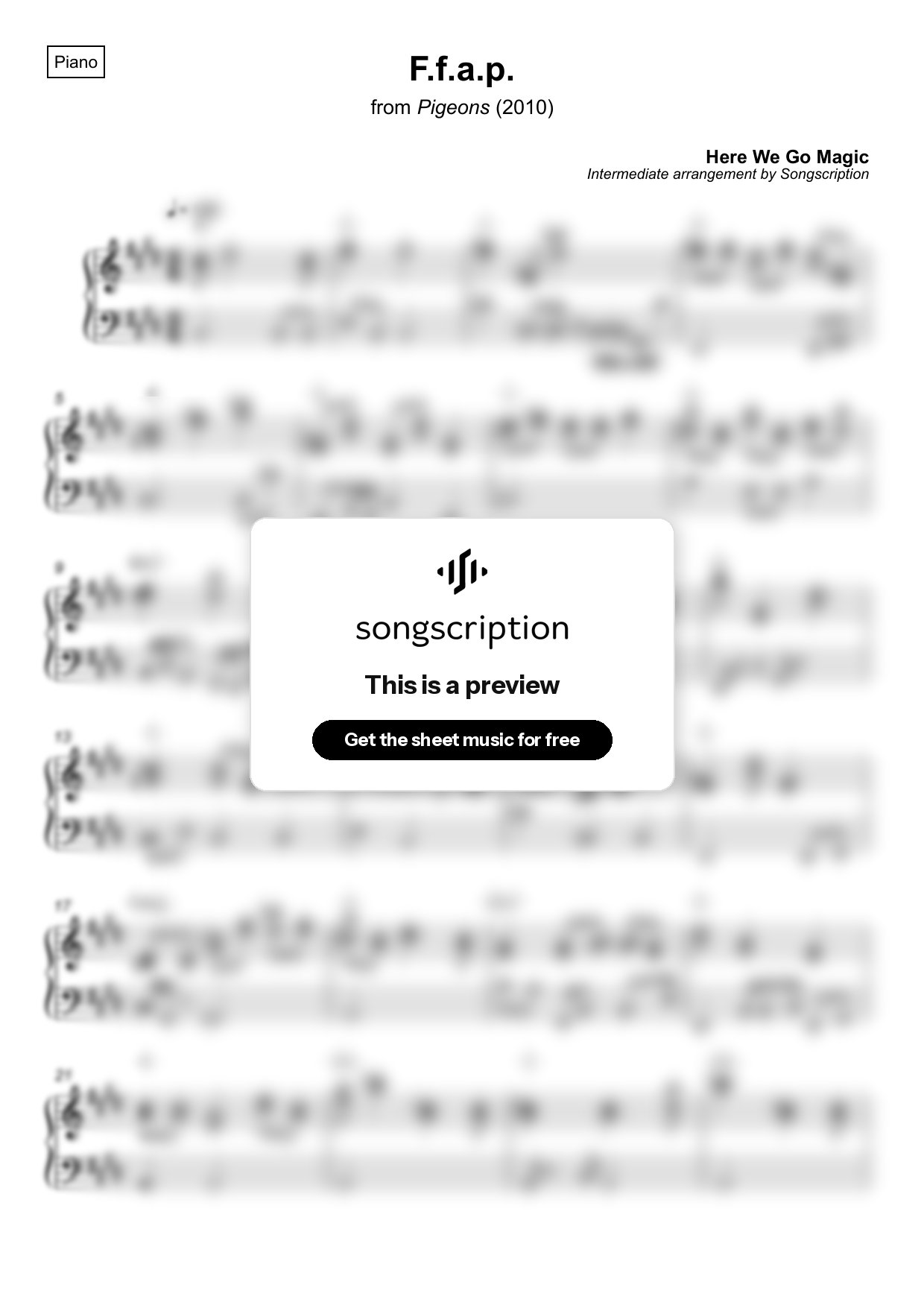 Intermediate Piano Sheet Music for "F.f.a.p." by Here We Go Magic